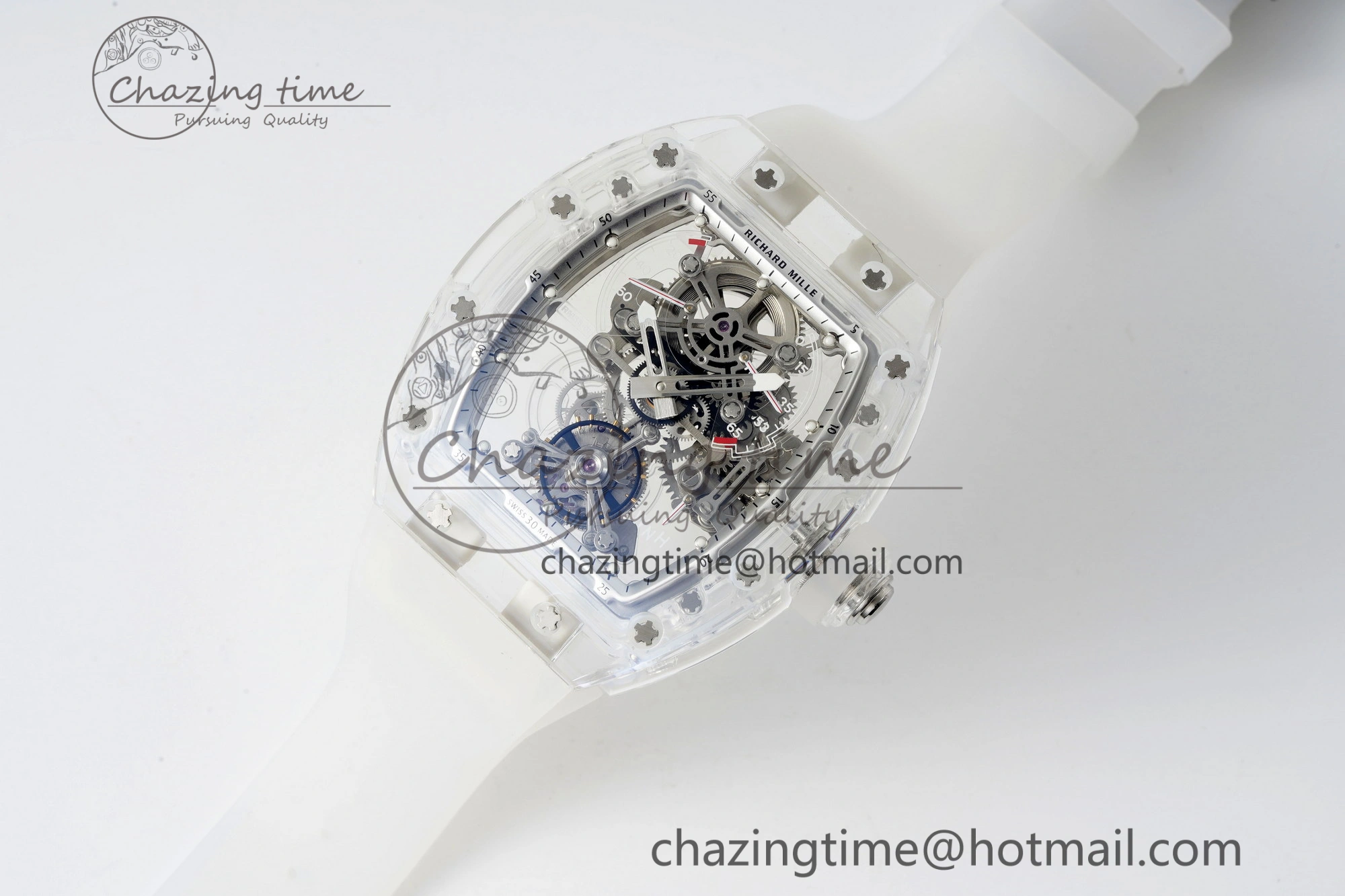 Sustainable RM56-01 Transparent Tourbillon RMF Best Edition Skeleton Dial on Transparent Rubber Strap 9375