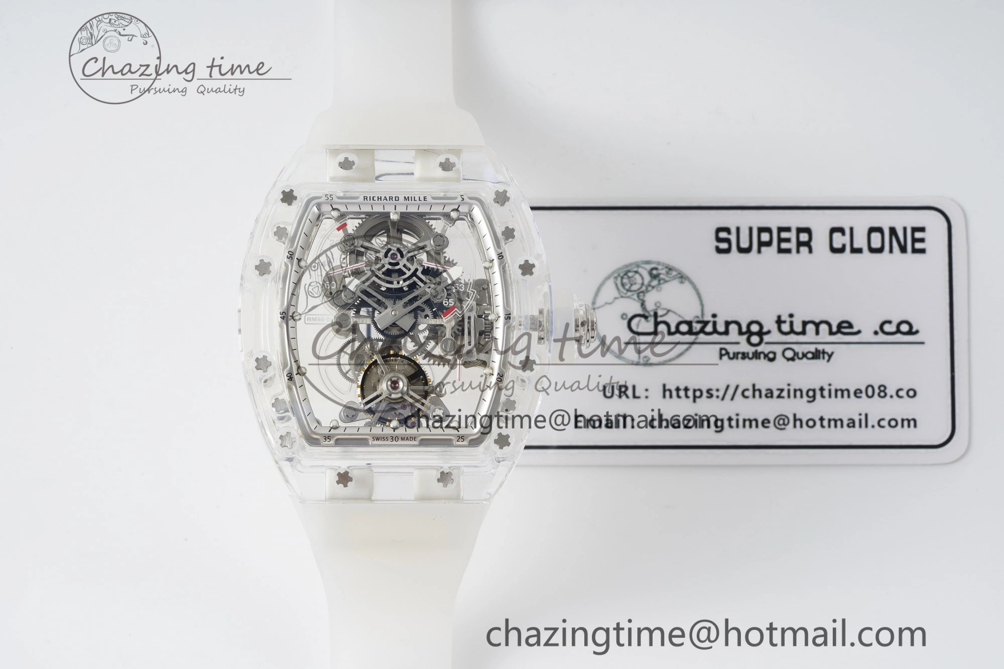 Sustainable RM56-01 Transparent Tourbillon RMF Best Edition Skeleton Dial on Transparent Rubber Strap 9375