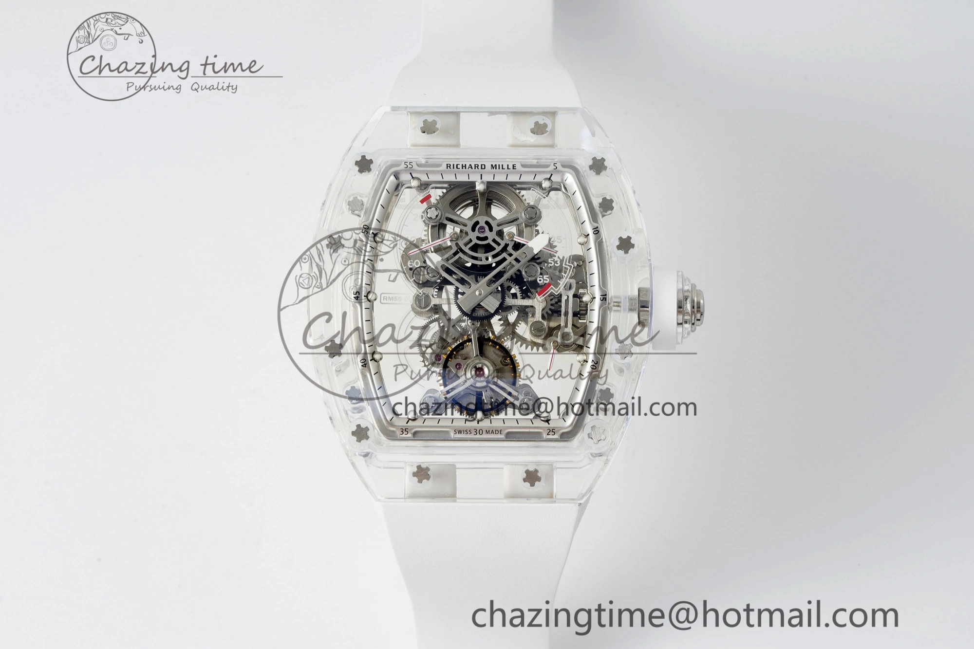 RM56-01 Transparent Tourbillon RMF Best Edition Skeleton Dial on White Rubber Strap Timeless 9373