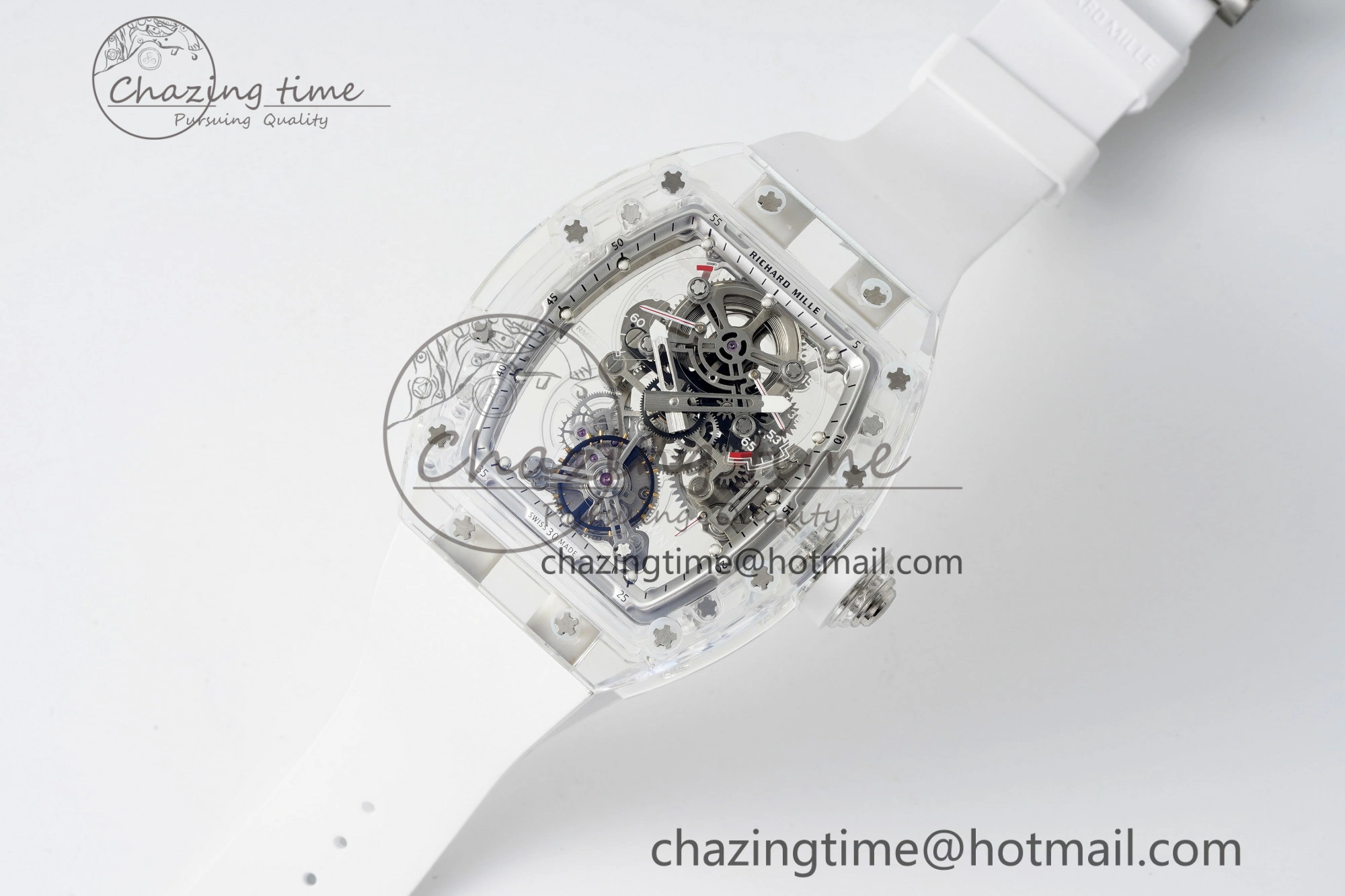 RM56-01 Transparent Tourbillon RMF Best Edition Skeleton Dial on White Rubber Strap Timeless 9373