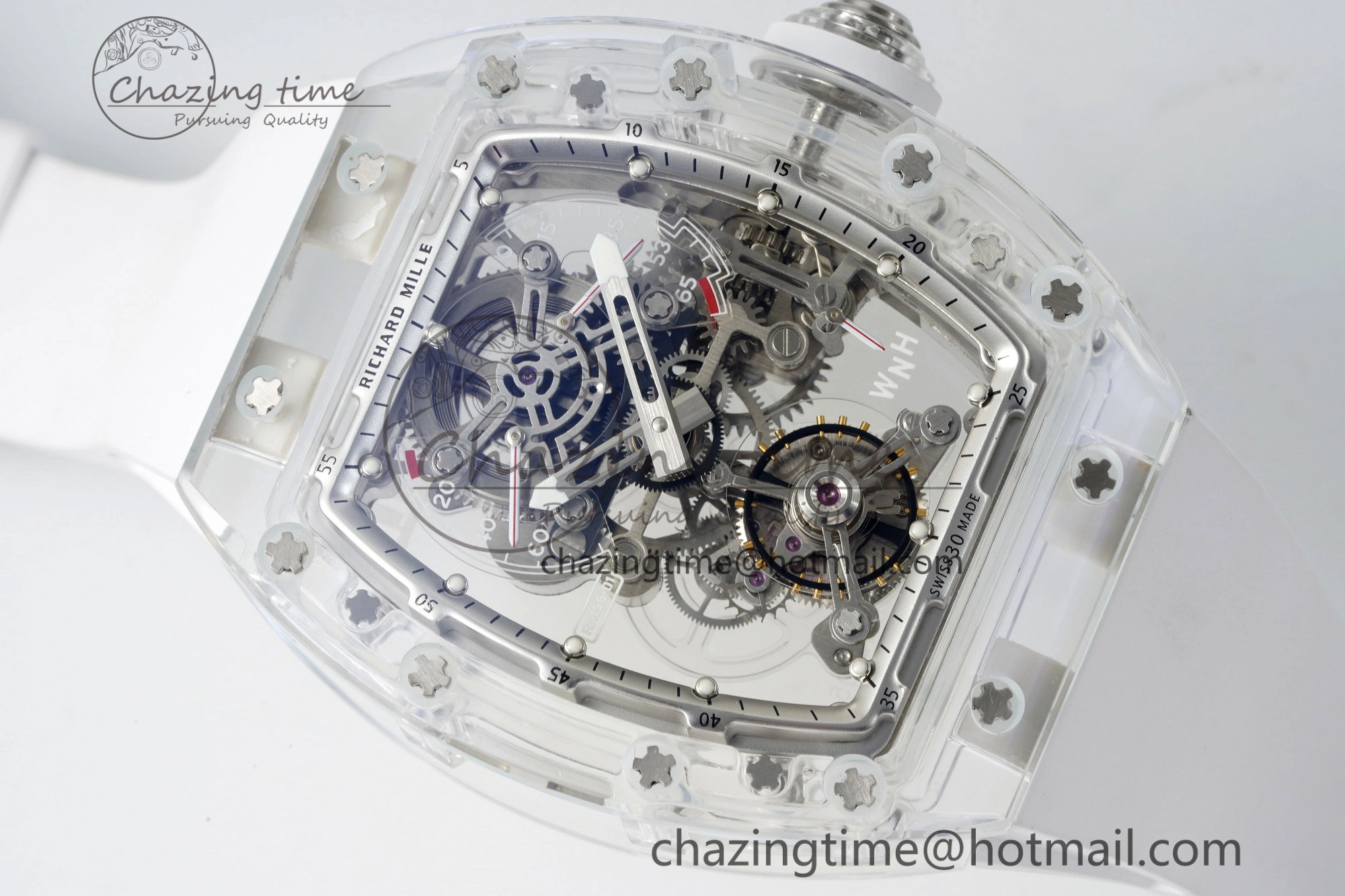 RM56-01 Transparent Tourbillon RMF Best Edition Skeleton Dial on White Rubber Strap Timeless 9373