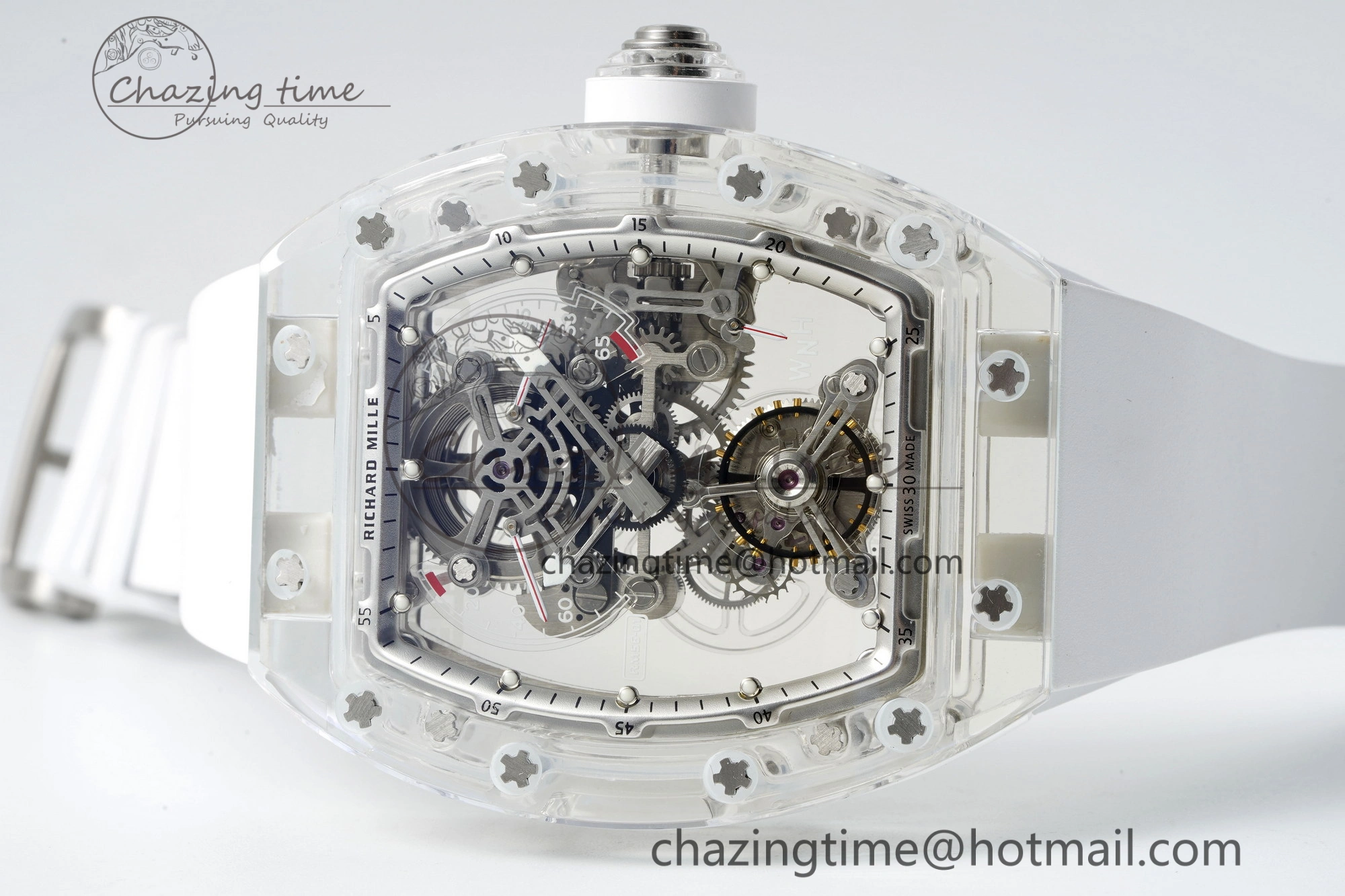 RM56-01 Transparent Tourbillon RMF Best Edition Skeleton Dial on White Rubber Strap Timeless 9373