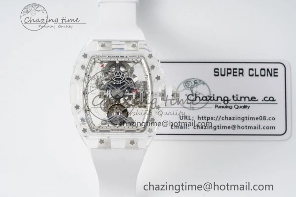 RM56-01 Transparent Tourbillon RMF Best Edition Skeleton Dial on White Rubber Strap Timeless 9373