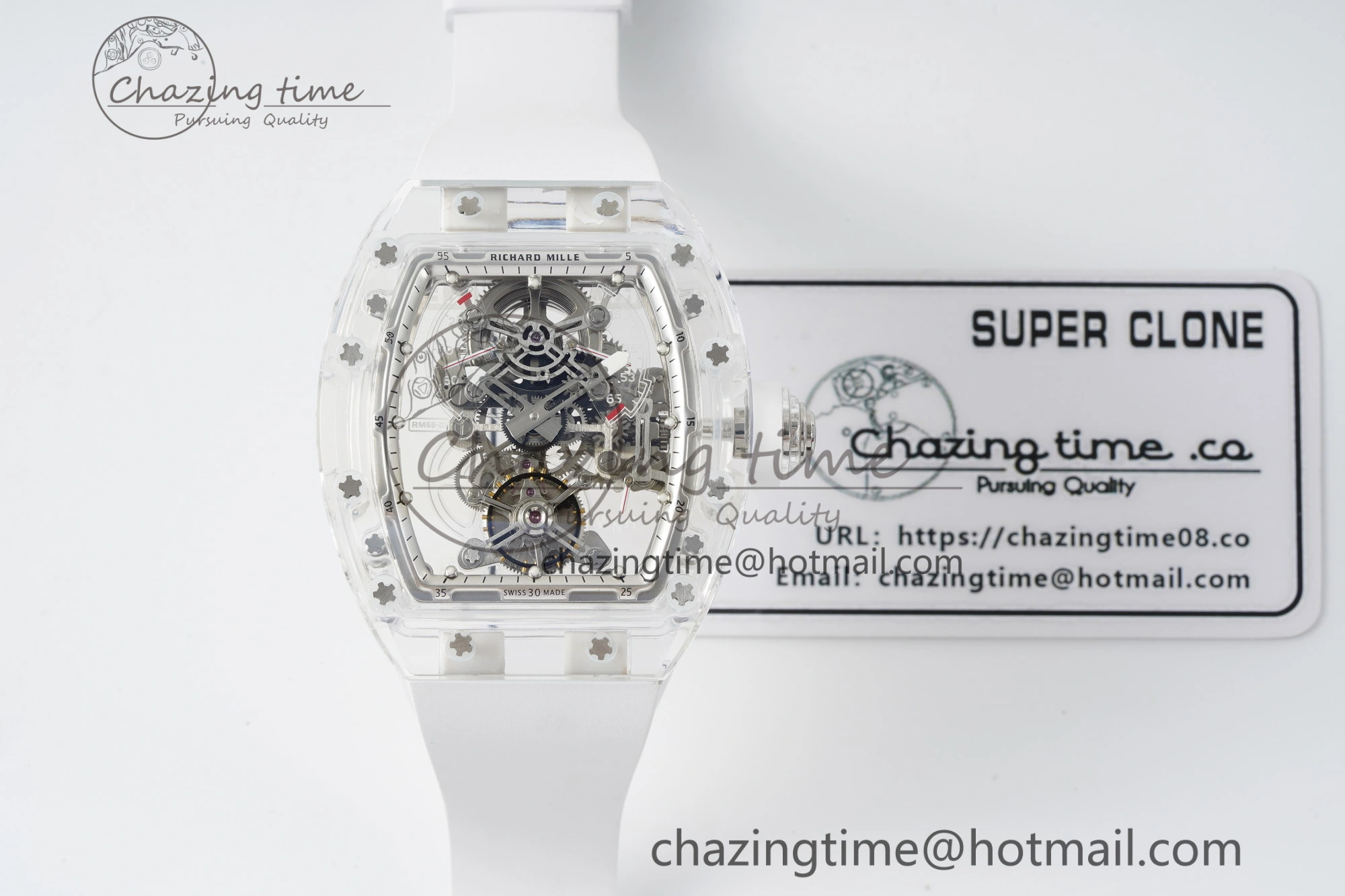 RM56-01 Transparent Tourbillon RMF Best Edition Skeleton Dial on White Rubber Strap Timeless 9373