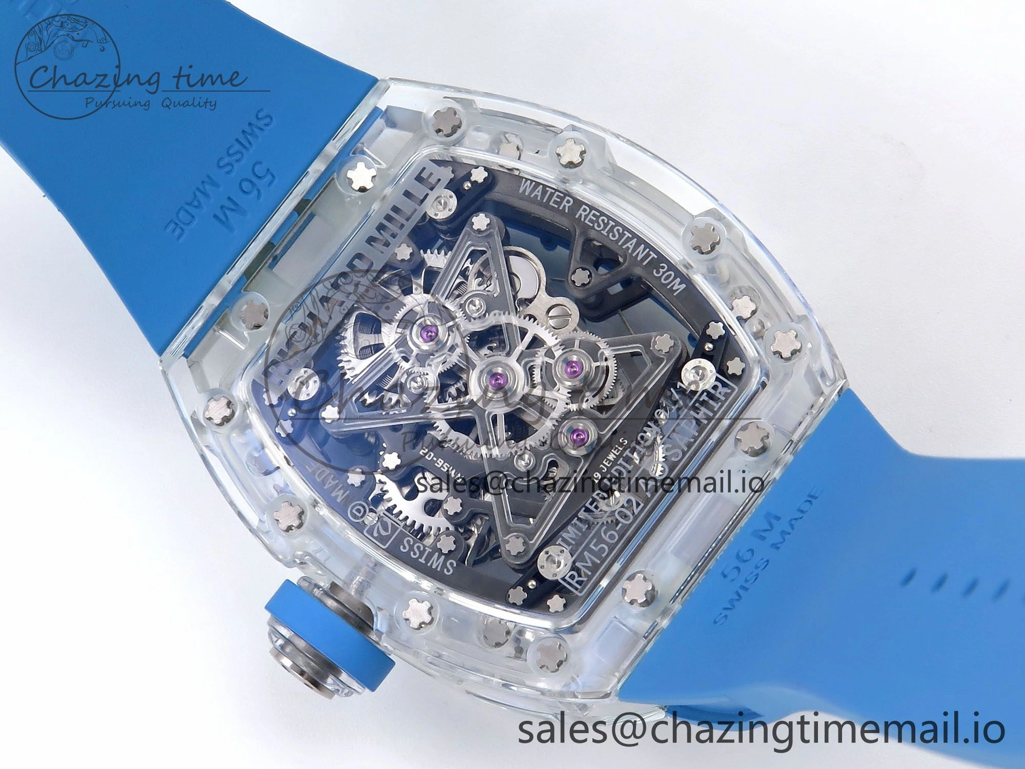 RM56-02 Transparent Tourbillon RMF Best Edition Skeleton Blue Dial on Blue Rubber Strap ZeroBulk 9254