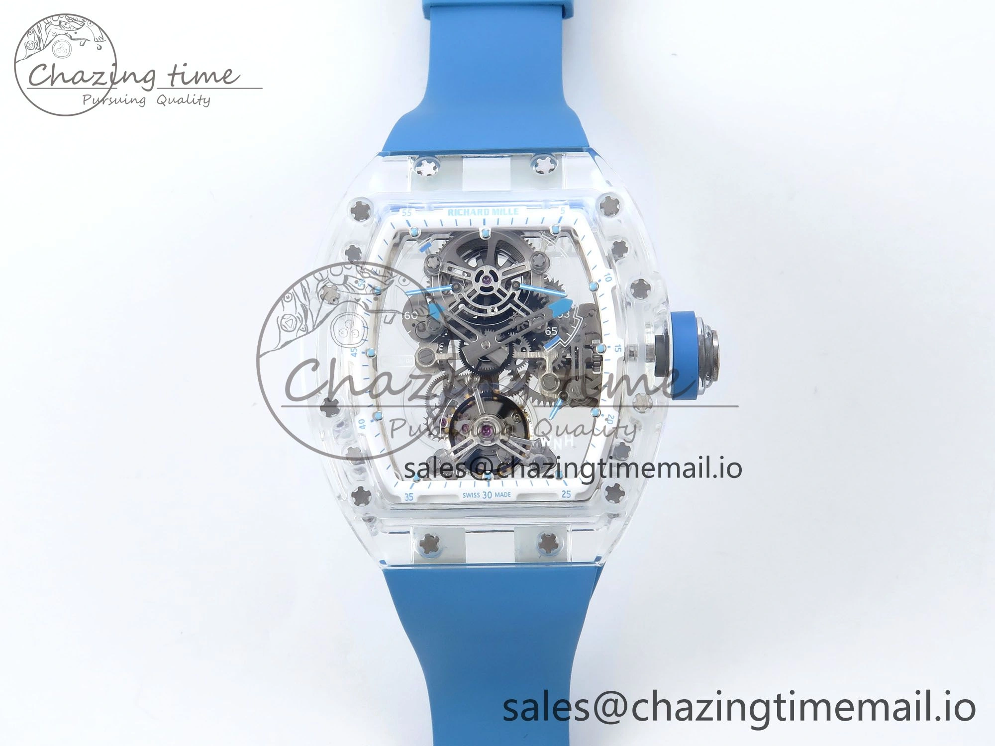 FreshLook RM56-02 Transparent Tourbillon RMF Best Edition Skeleton Dial Blue Hands on Blue Rubber Strap 9231