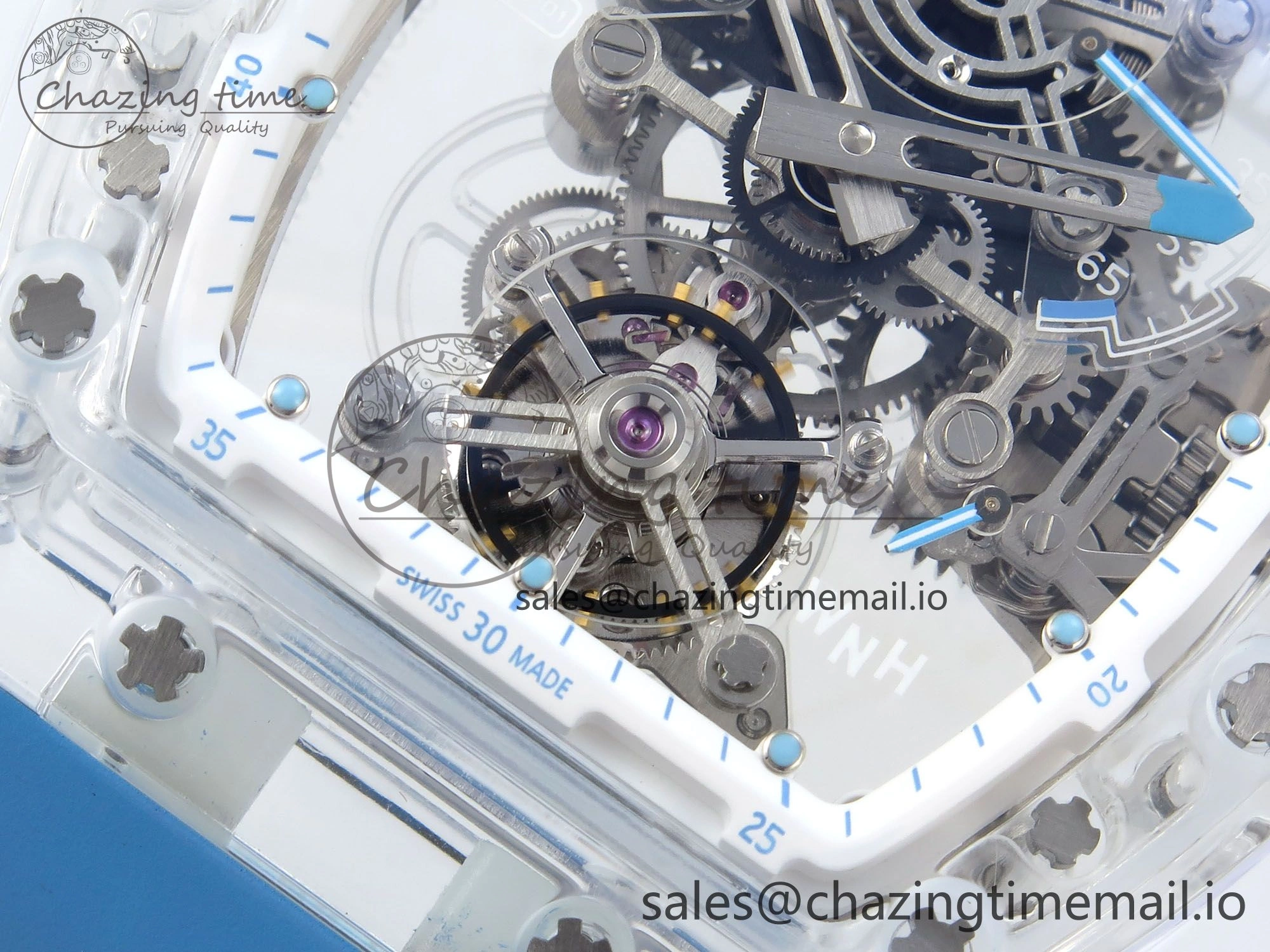 FreshLook RM56-02 Transparent Tourbillon RMF Best Edition Skeleton Dial Blue Hands on Blue Rubber Strap 9231