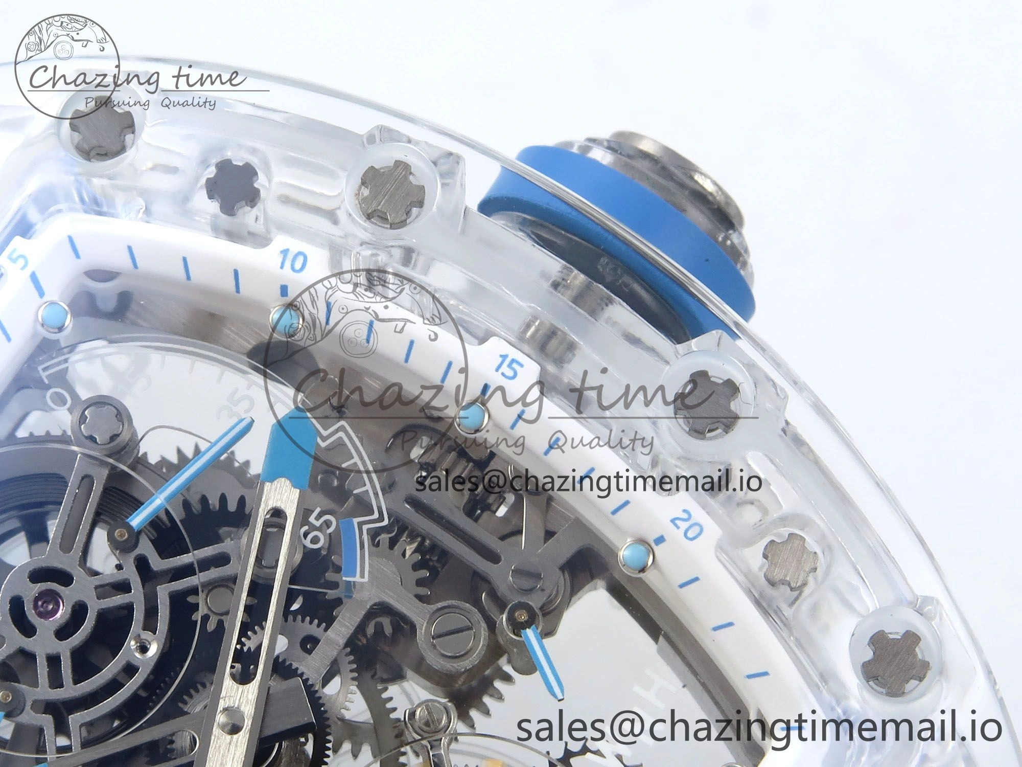 FreshLook RM56-02 Transparent Tourbillon RMF Best Edition Skeleton Dial Blue Hands on Blue Rubber Strap 9231