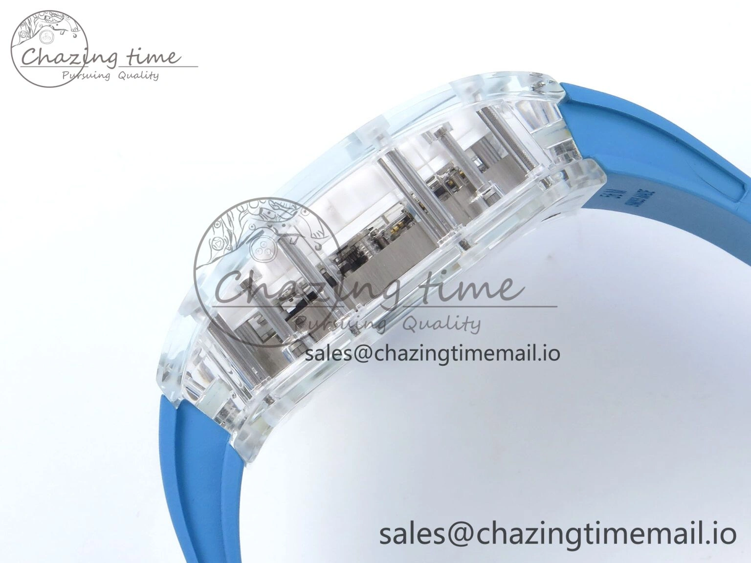 FreshLook RM56-02 Transparent Tourbillon RMF Best Edition Skeleton Dial Blue Hands on Blue Rubber Strap 9231