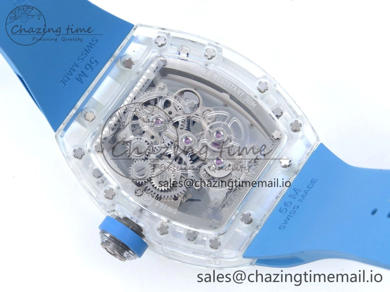 FreshLook RM56-02 Transparent Tourbillon RMF Best Edition Skeleton Dial Blue Hands on Blue Rubber Strap 9231