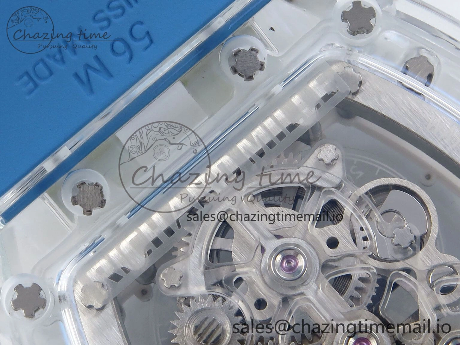 FreshLook RM56-02 Transparent Tourbillon RMF Best Edition Skeleton Dial Blue Hands on Blue Rubber Strap 9231
