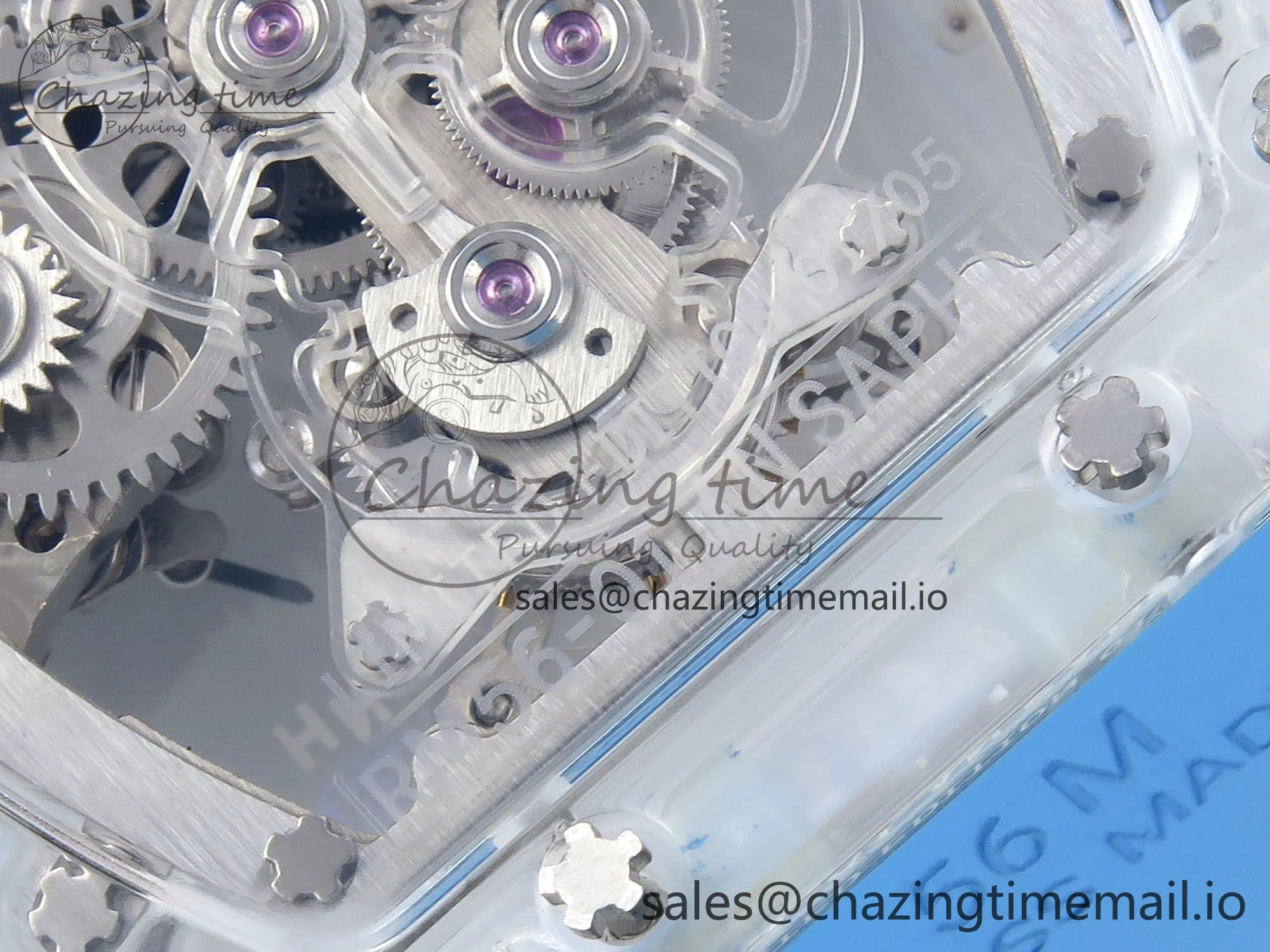FreshLook RM56-02 Transparent Tourbillon RMF Best Edition Skeleton Dial Blue Hands on Blue Rubber Strap 9231