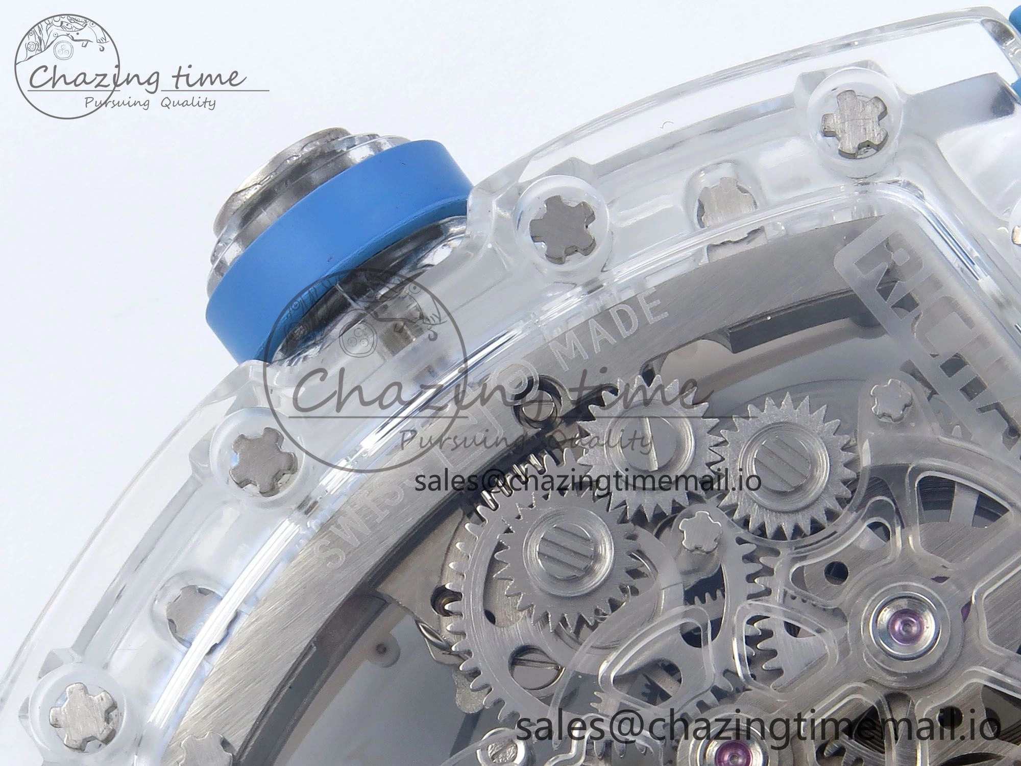 FreshLook RM56-02 Transparent Tourbillon RMF Best Edition Skeleton Dial Blue Hands on Blue Rubber Strap 9231