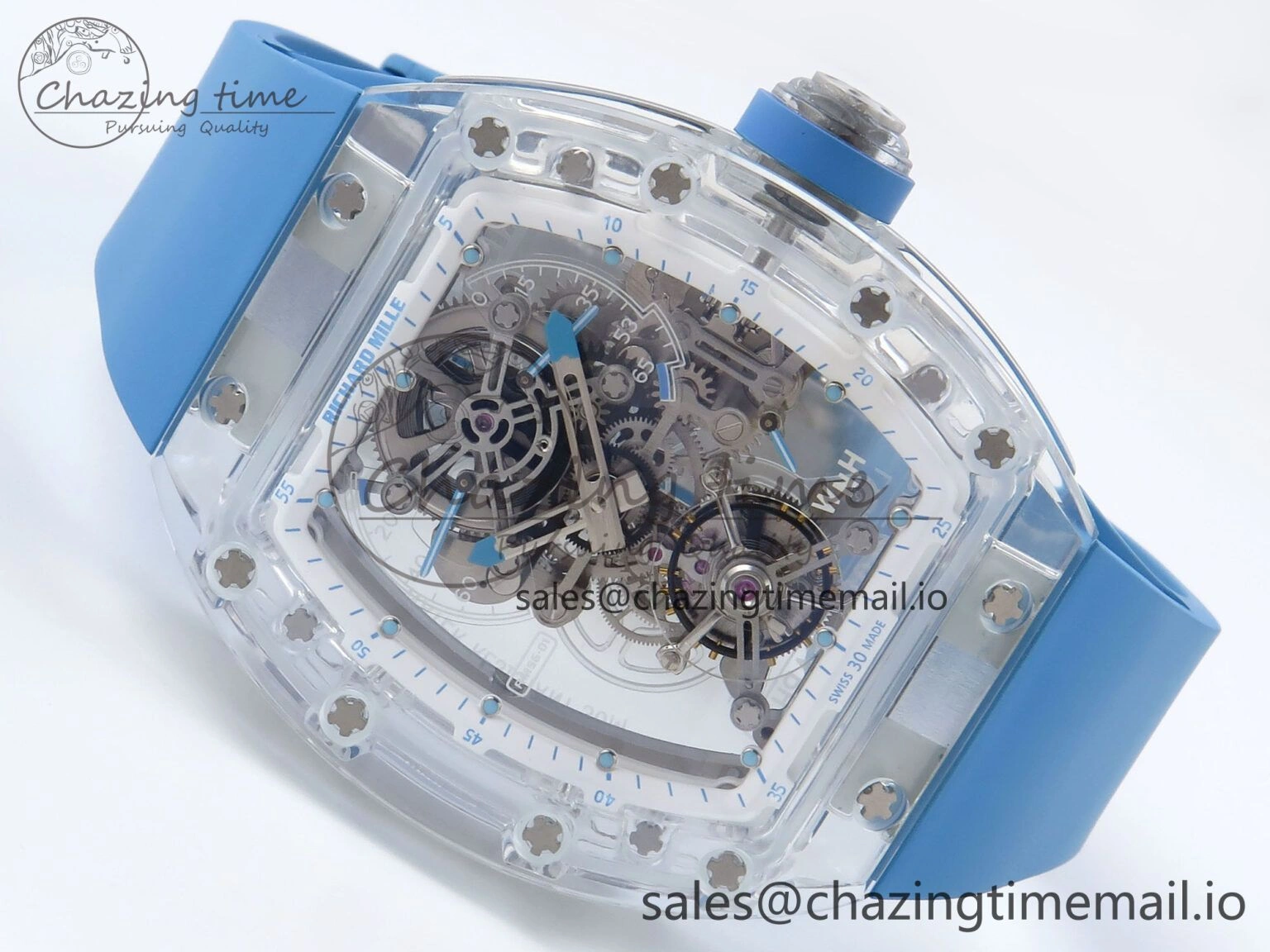 FreshLook RM56-02 Transparent Tourbillon RMF Best Edition Skeleton Dial Blue Hands on Blue Rubber Strap 9231