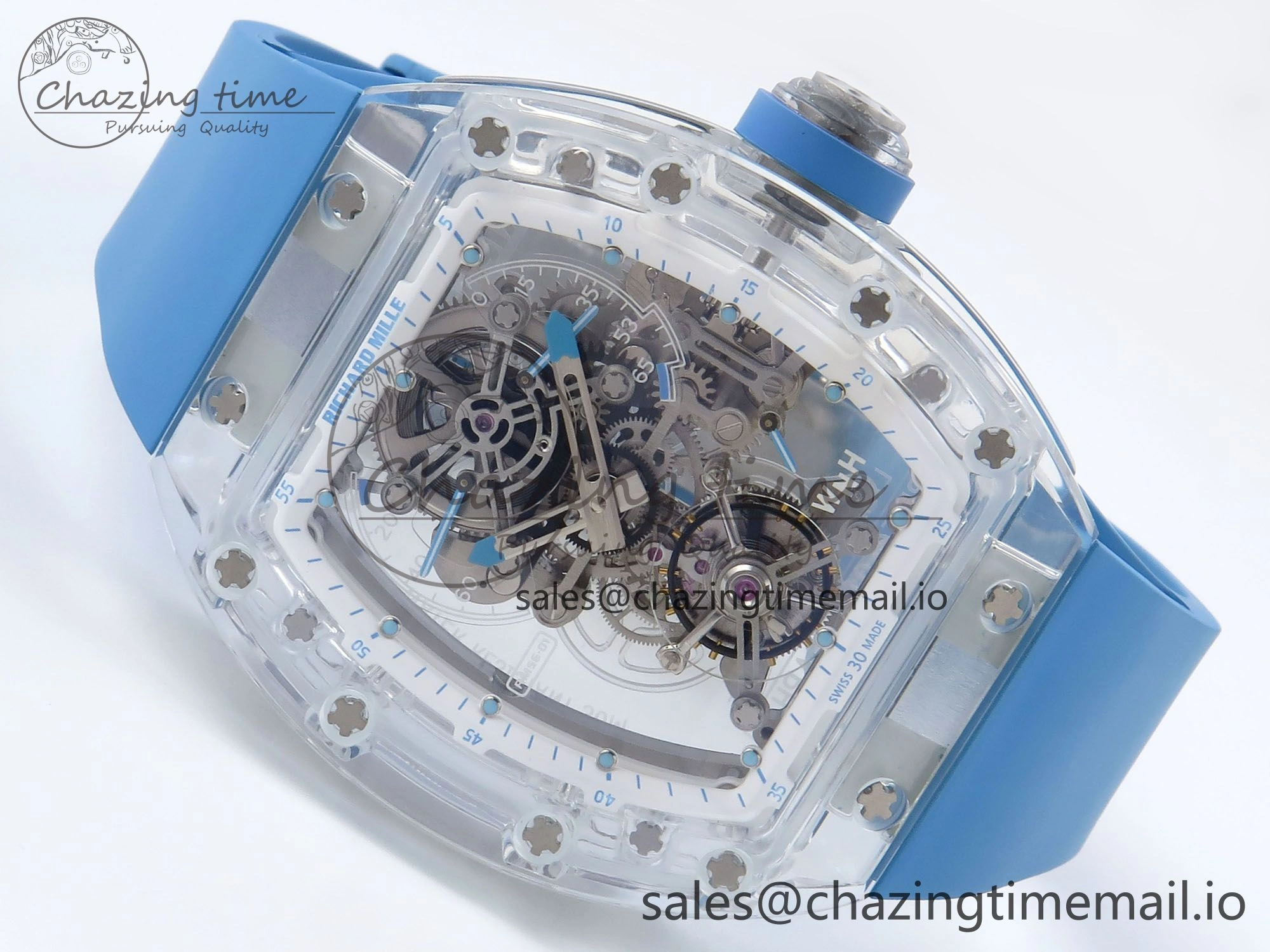 FreshLook RM56-02 Transparent Tourbillon RMF Best Edition Skeleton Dial Blue Hands on Blue Rubber Strap 9231