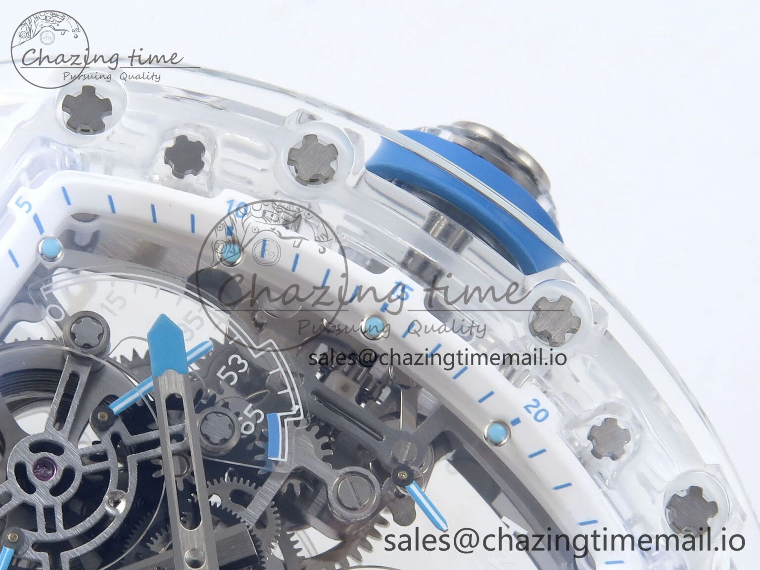 RM56-02 Transparent Tourbillon RMF Best Edition Skeleton Dial Blue Hands on White Rubber Strap EasyCare 9233