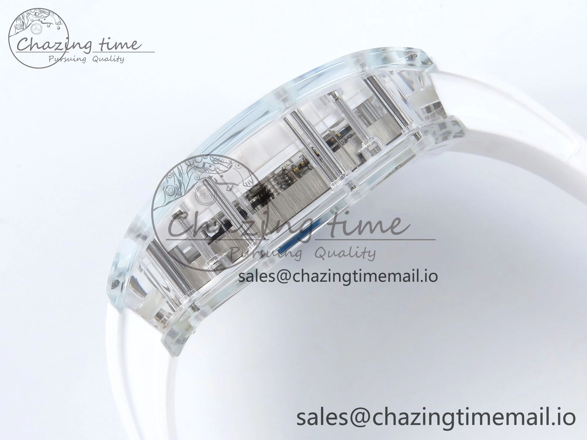 RM56-02 Transparent Tourbillon RMF Best Edition Skeleton Dial Blue Hands on White Rubber Strap EasyCare 9233
