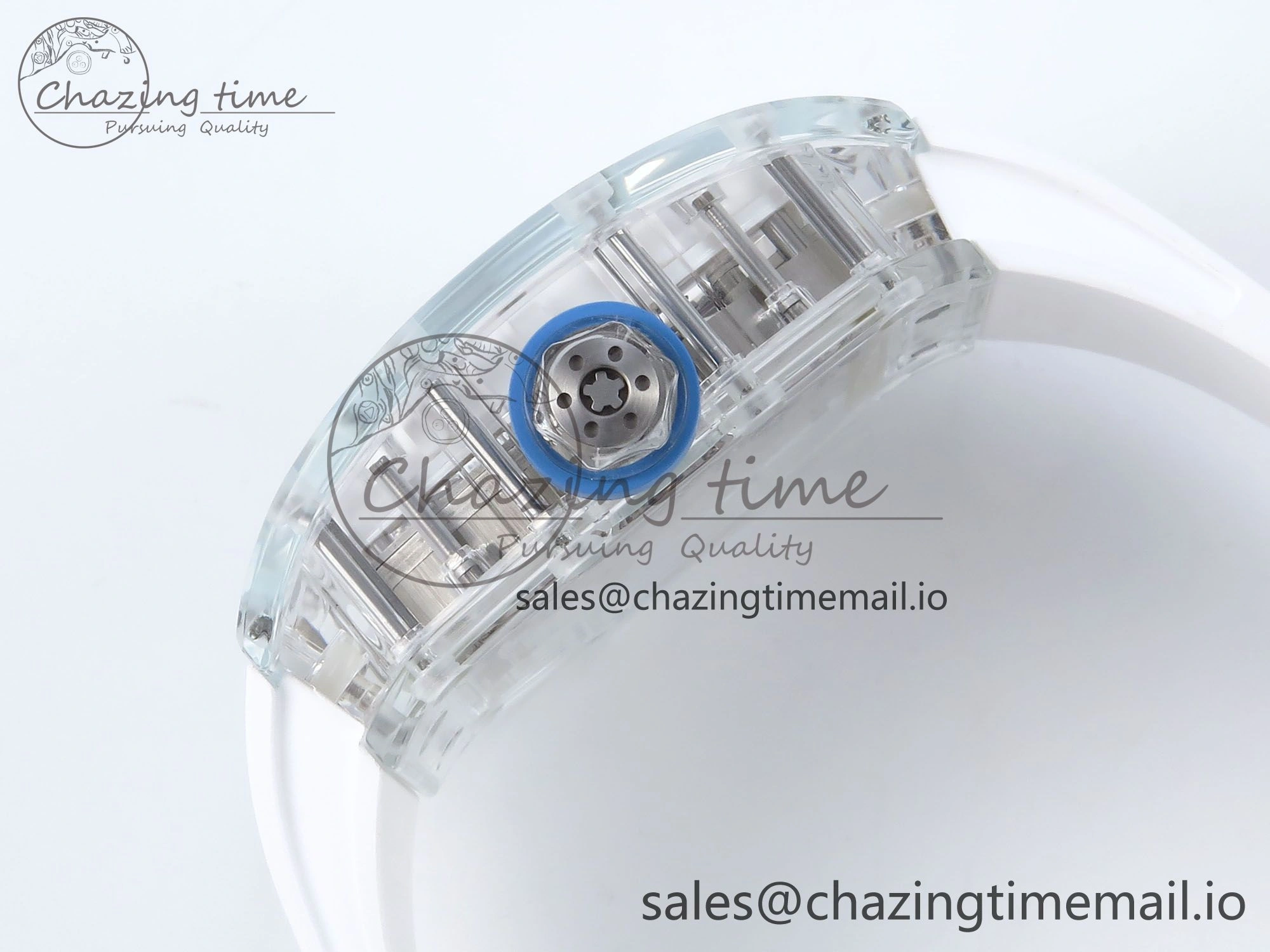 RM56-02 Transparent Tourbillon RMF Best Edition Skeleton Dial Blue Hands on White Rubber Strap EasyCare 9233
