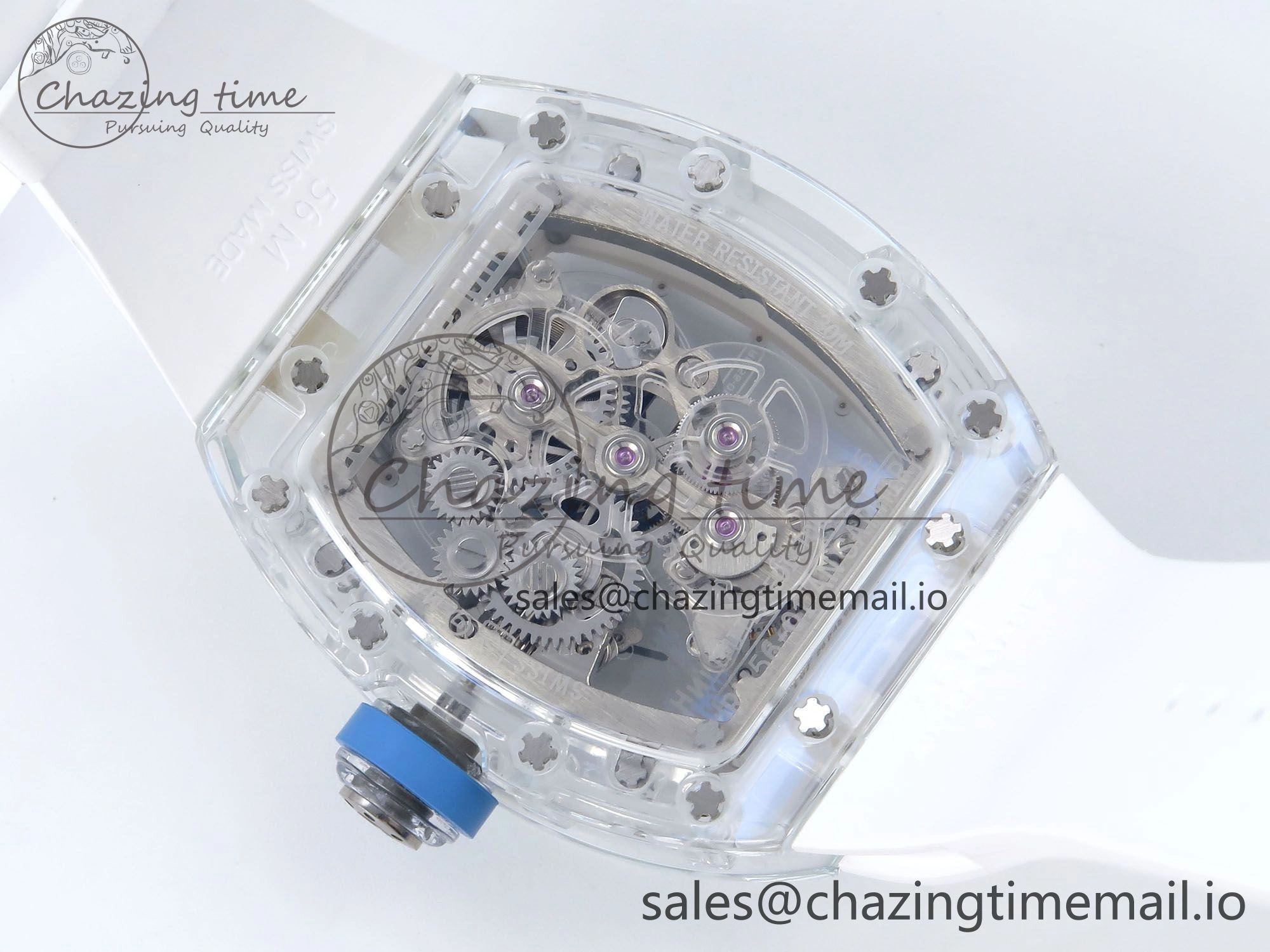 RM56-02 Transparent Tourbillon RMF Best Edition Skeleton Dial Blue Hands on White Rubber Strap EasyCare 9233