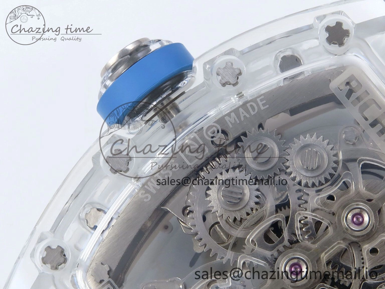 RM56-02 Transparent Tourbillon RMF Best Edition Skeleton Dial Blue Hands on White Rubber Strap EasyCare 9233