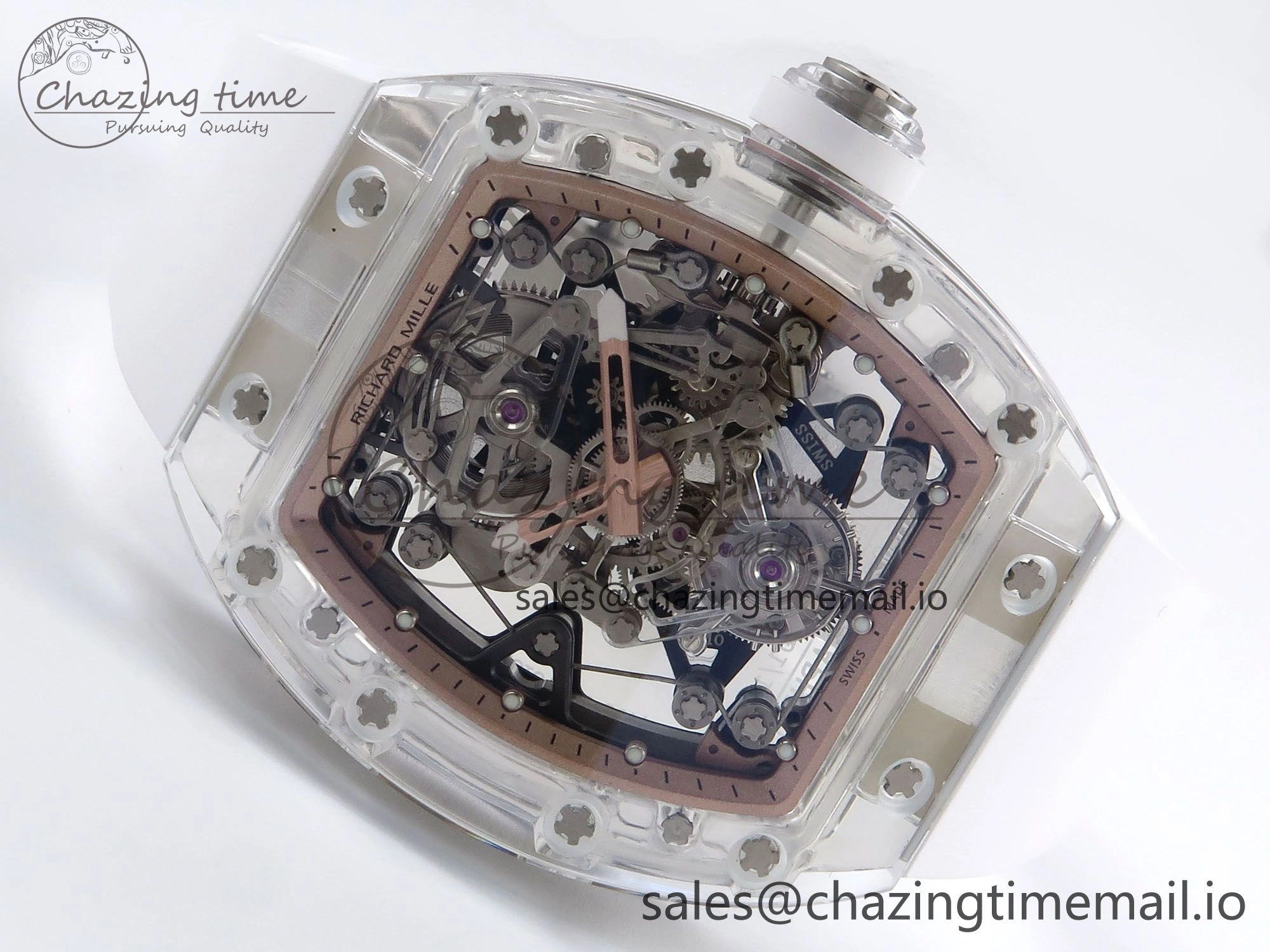 Upgraded RM56-02 Transparent Tourbillon RMF Best Edition Skeleton Gold Dial on White Rubber Strap 9252