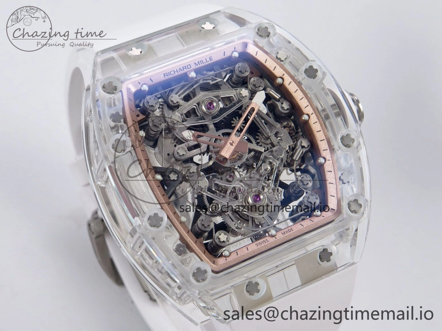Upgraded RM56-02 Transparent Tourbillon RMF Best Edition Skeleton Gold Dial on White Rubber Strap 9252
