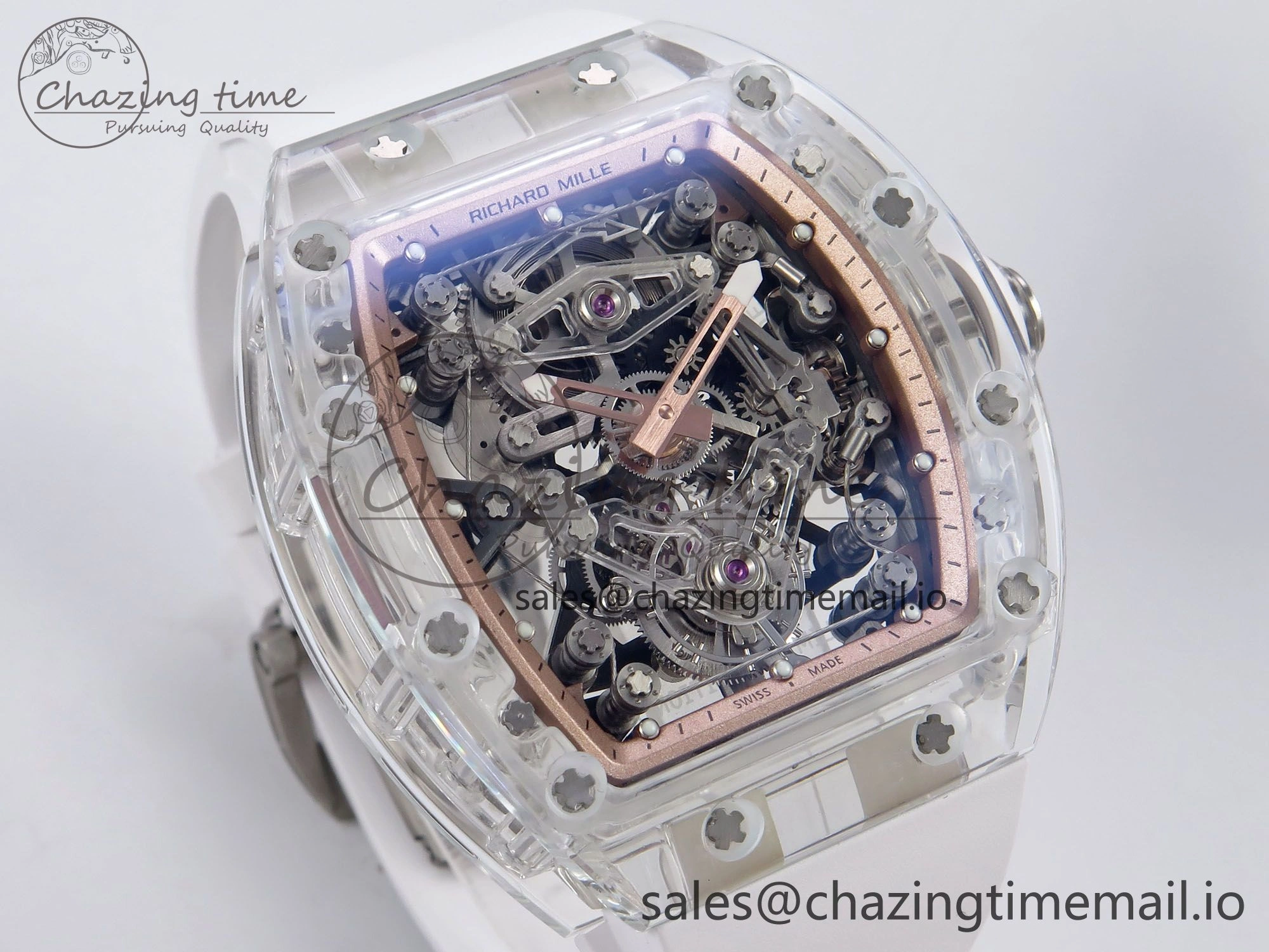 Upgraded RM56-02 Transparent Tourbillon RMF Best Edition Skeleton Gold Dial on White Rubber Strap 9252