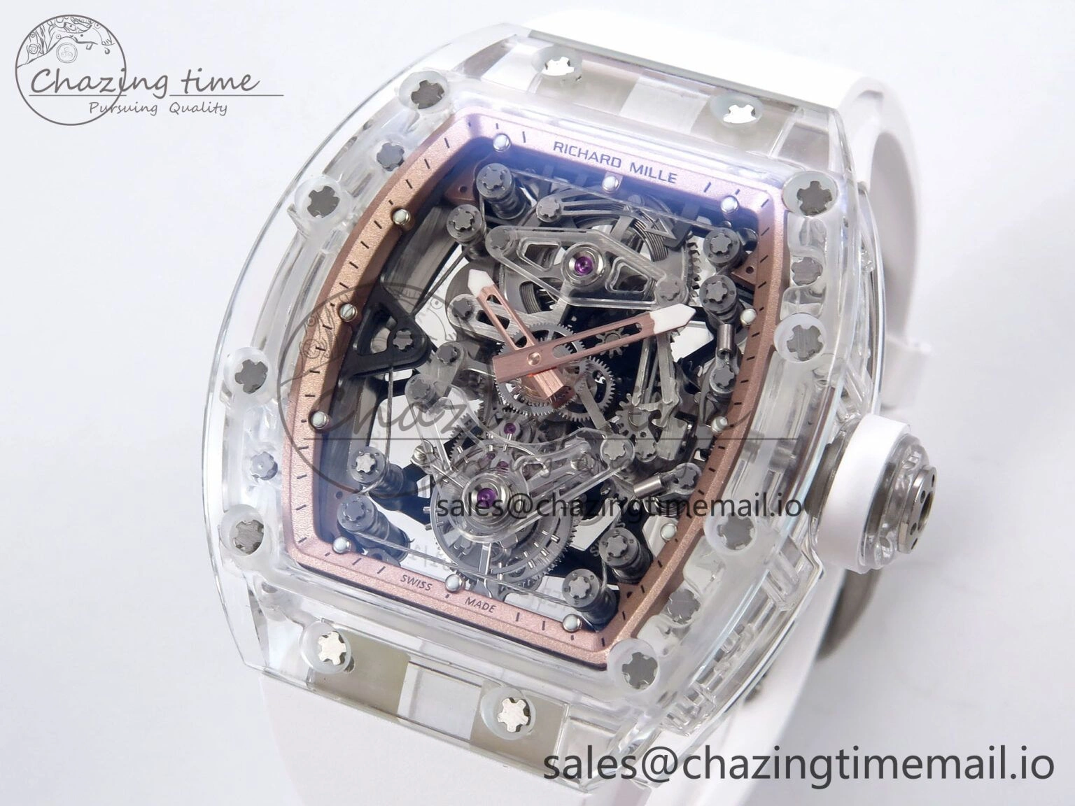 Upgraded RM56-02 Transparent Tourbillon RMF Best Edition Skeleton Gold Dial on White Rubber Strap 9252