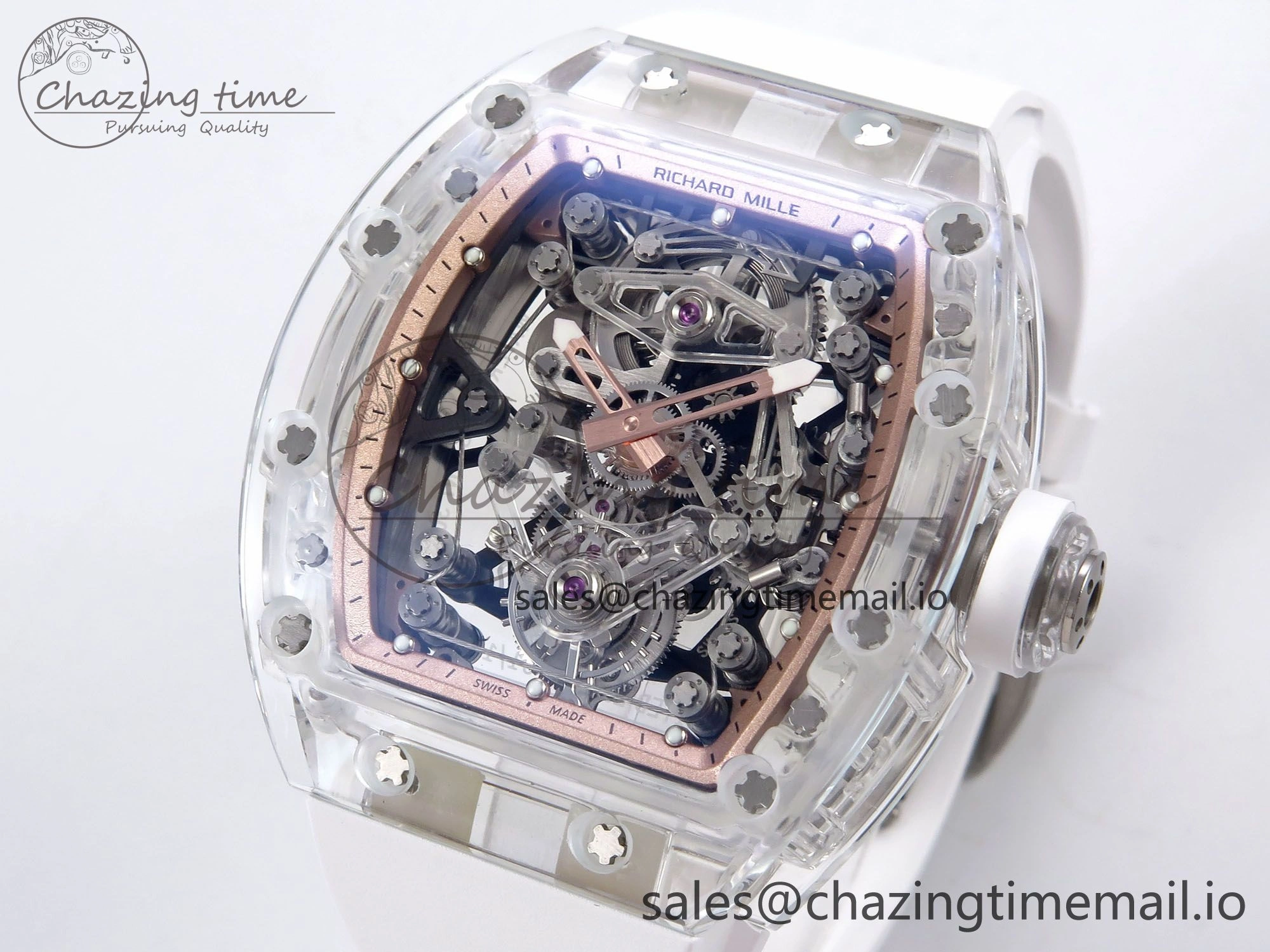 Upgraded RM56-02 Transparent Tourbillon RMF Best Edition Skeleton Gold Dial on White Rubber Strap 9252