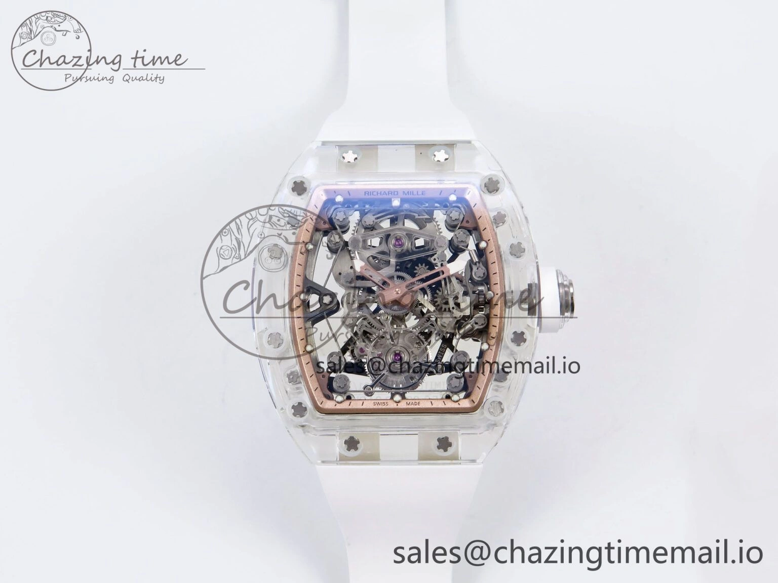 Upgraded RM56-02 Transparent Tourbillon RMF Best Edition Skeleton Gold Dial on White Rubber Strap 9252