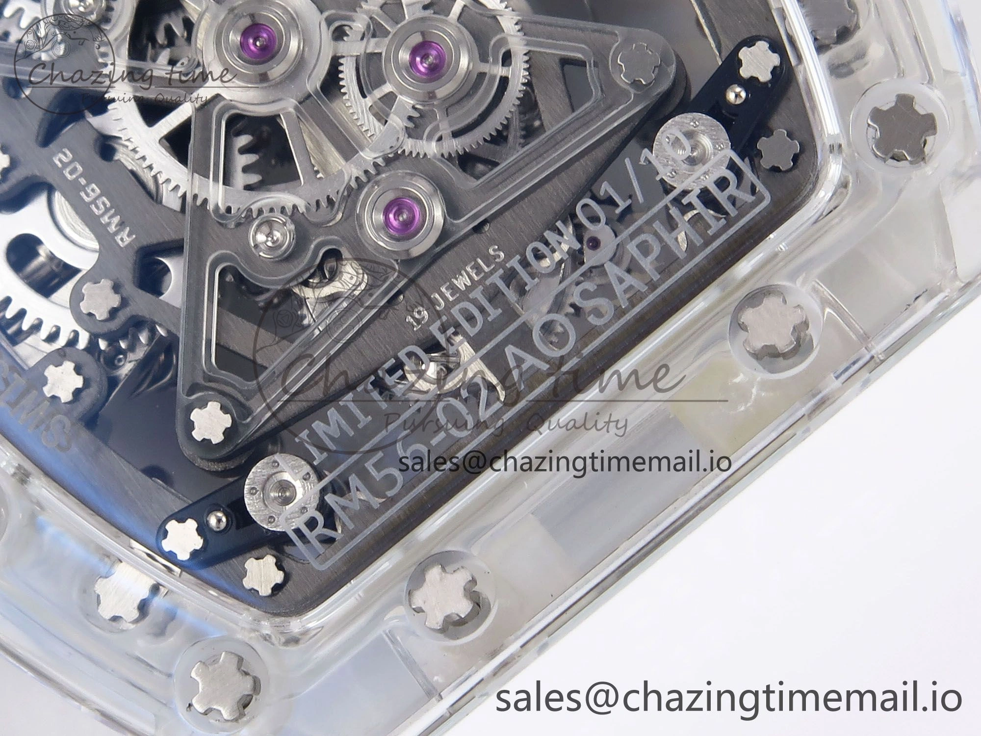Upgraded RM56-02 Transparent Tourbillon RMF Best Edition Skeleton Gold Dial on White Rubber Strap 9252