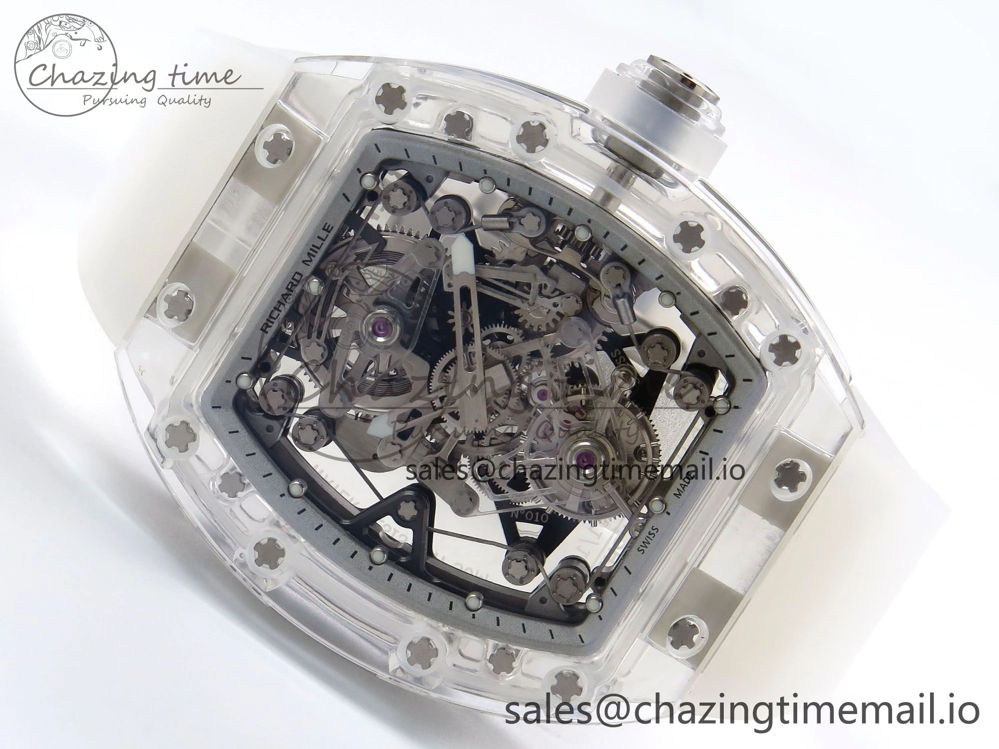 Trendy RM56-02 Transparent Tourbillon RMF Best Edition Skeleton White Dial on Transparent Rubber Strap 9253