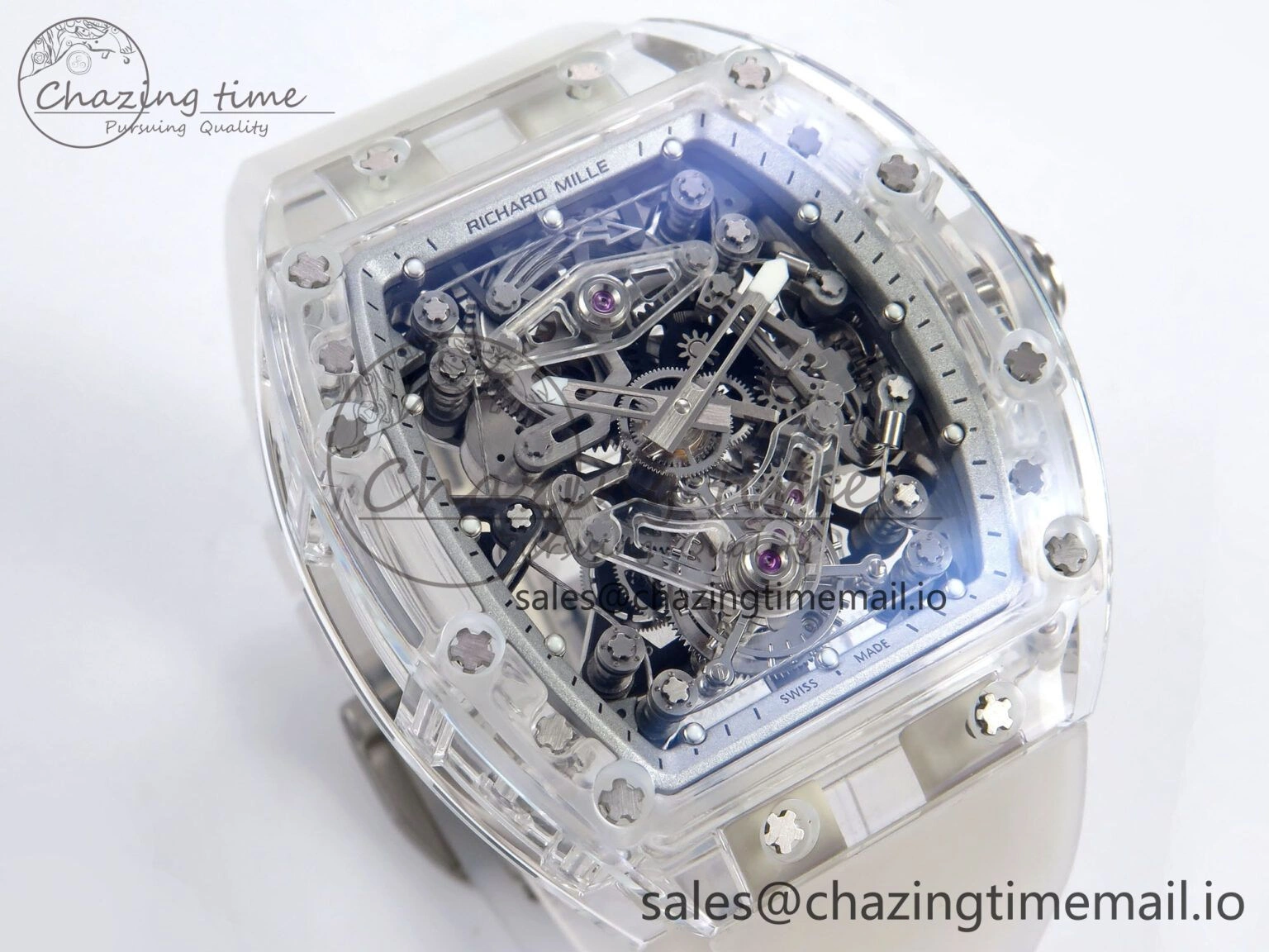 Trendy RM56-02 Transparent Tourbillon RMF Best Edition Skeleton White Dial on Transparent Rubber Strap 9253