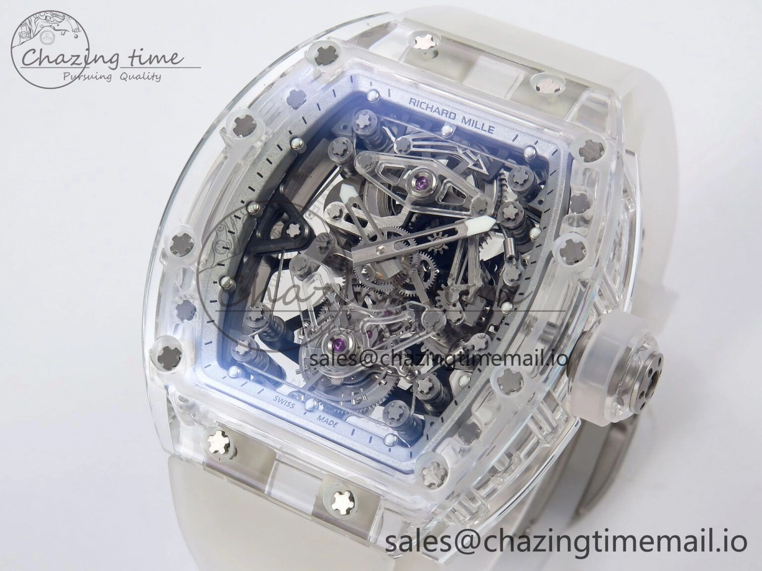 Trendy RM56-02 Transparent Tourbillon RMF Best Edition Skeleton White Dial on Transparent Rubber Strap 9253