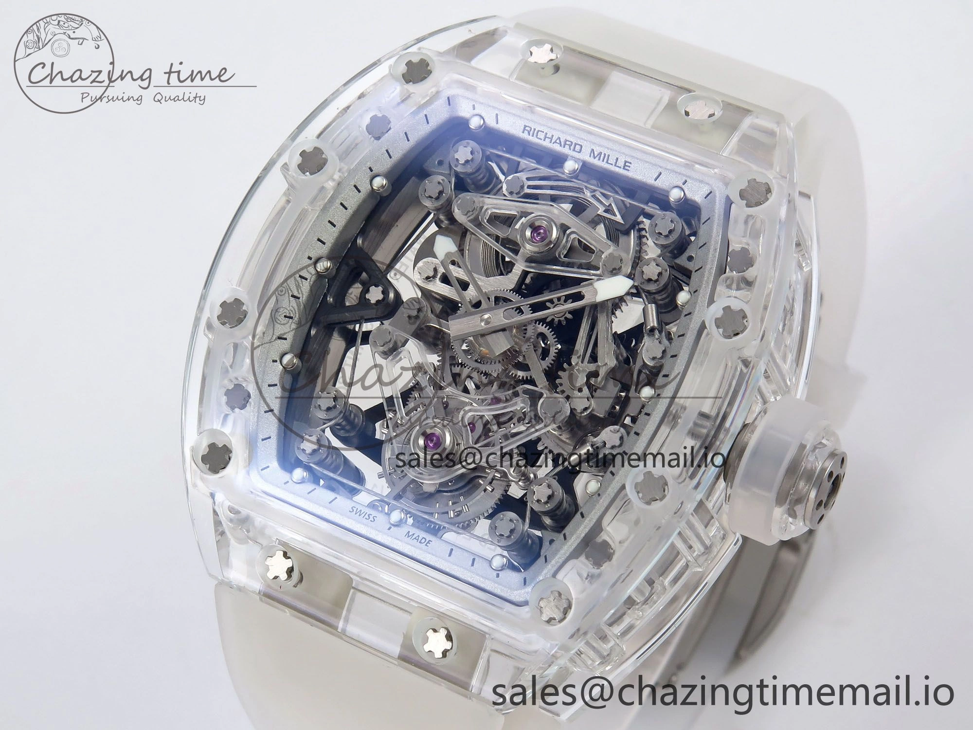 Trendy RM56-02 Transparent Tourbillon RMF Best Edition Skeleton White Dial on Transparent Rubber Strap 9253