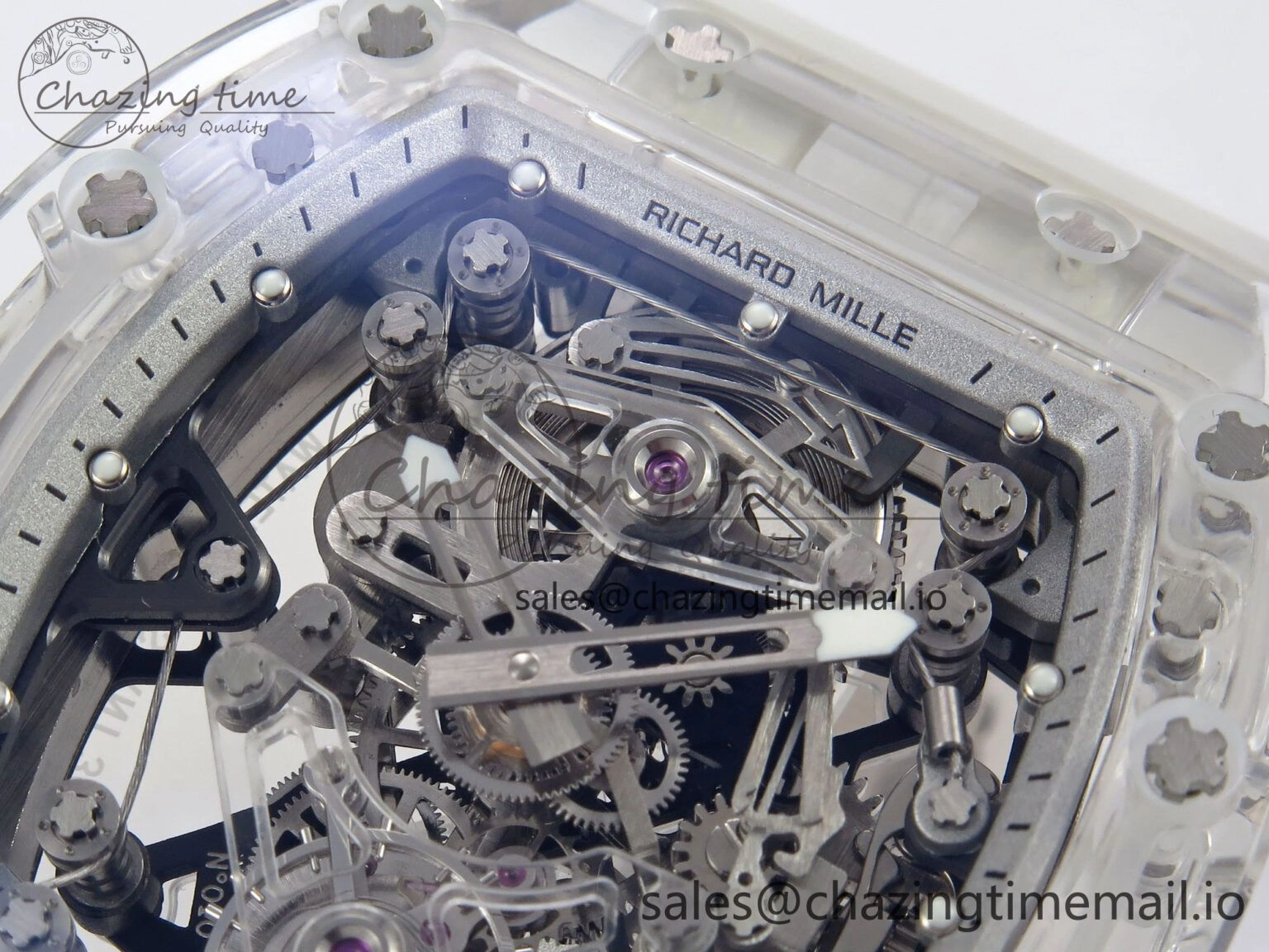 Trendy RM56-02 Transparent Tourbillon RMF Best Edition Skeleton White Dial on Transparent Rubber Strap 9253