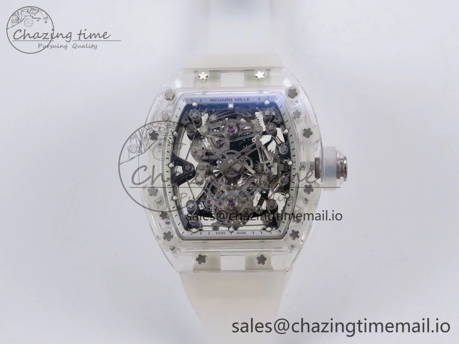 Trendy RM56-02 Transparent Tourbillon RMF Best Edition Skeleton White Dial on Transparent Rubber Strap 9253