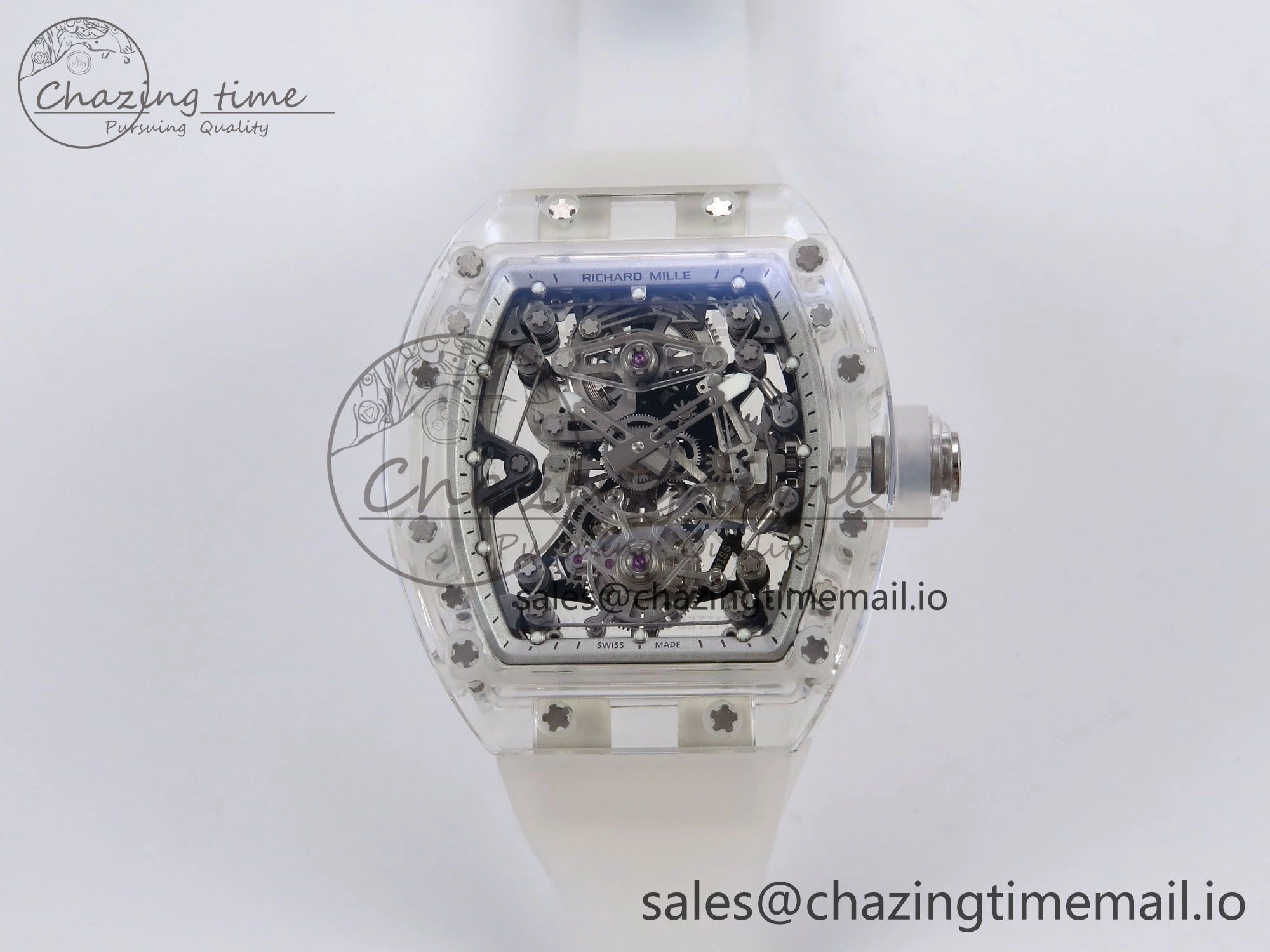 Trendy RM56-02 Transparent Tourbillon RMF Best Edition Skeleton White Dial on Transparent Rubber Strap 9253