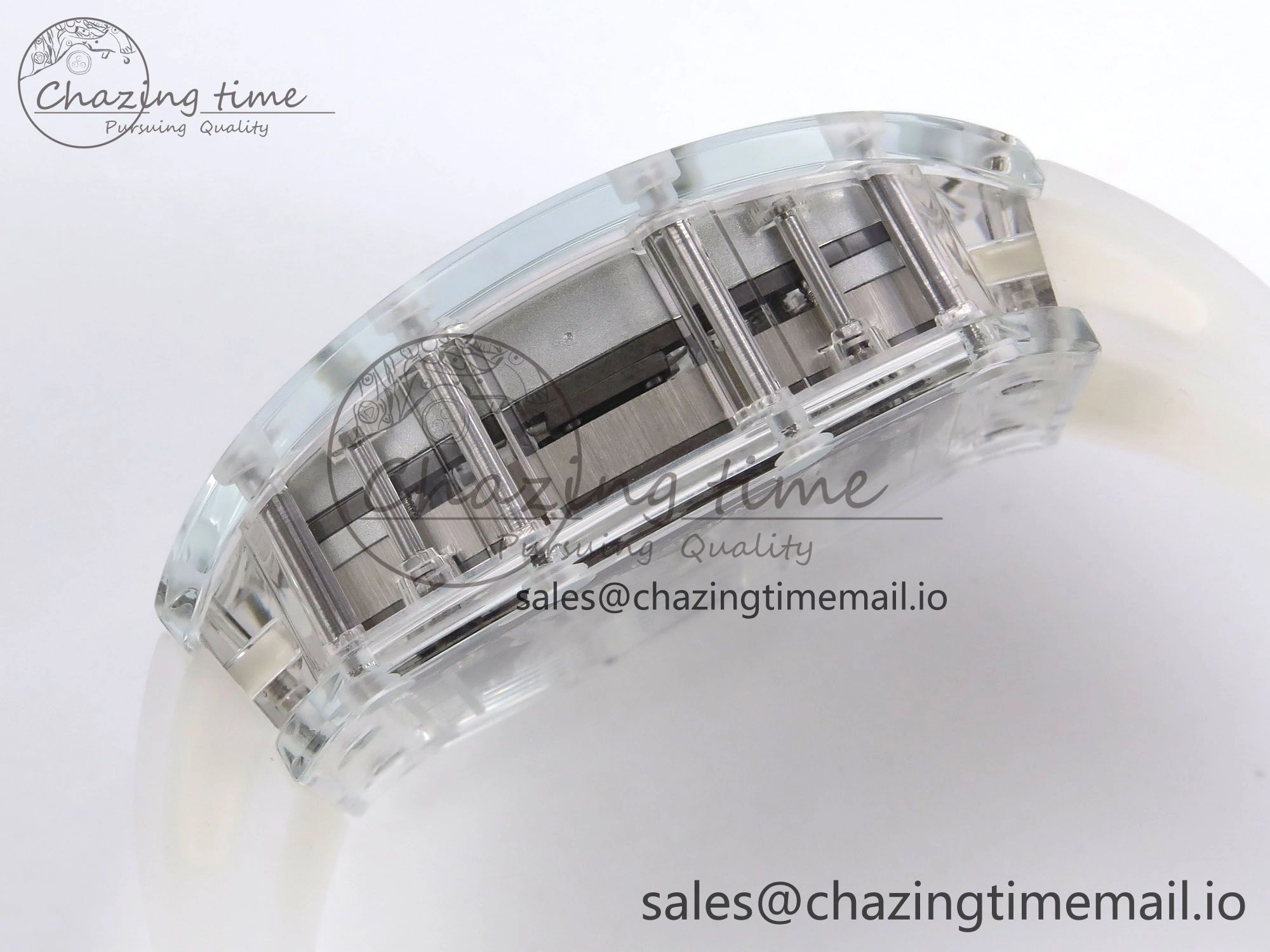 Trendy RM56-02 Transparent Tourbillon RMF Best Edition Skeleton White Dial on Transparent Rubber Strap 9253