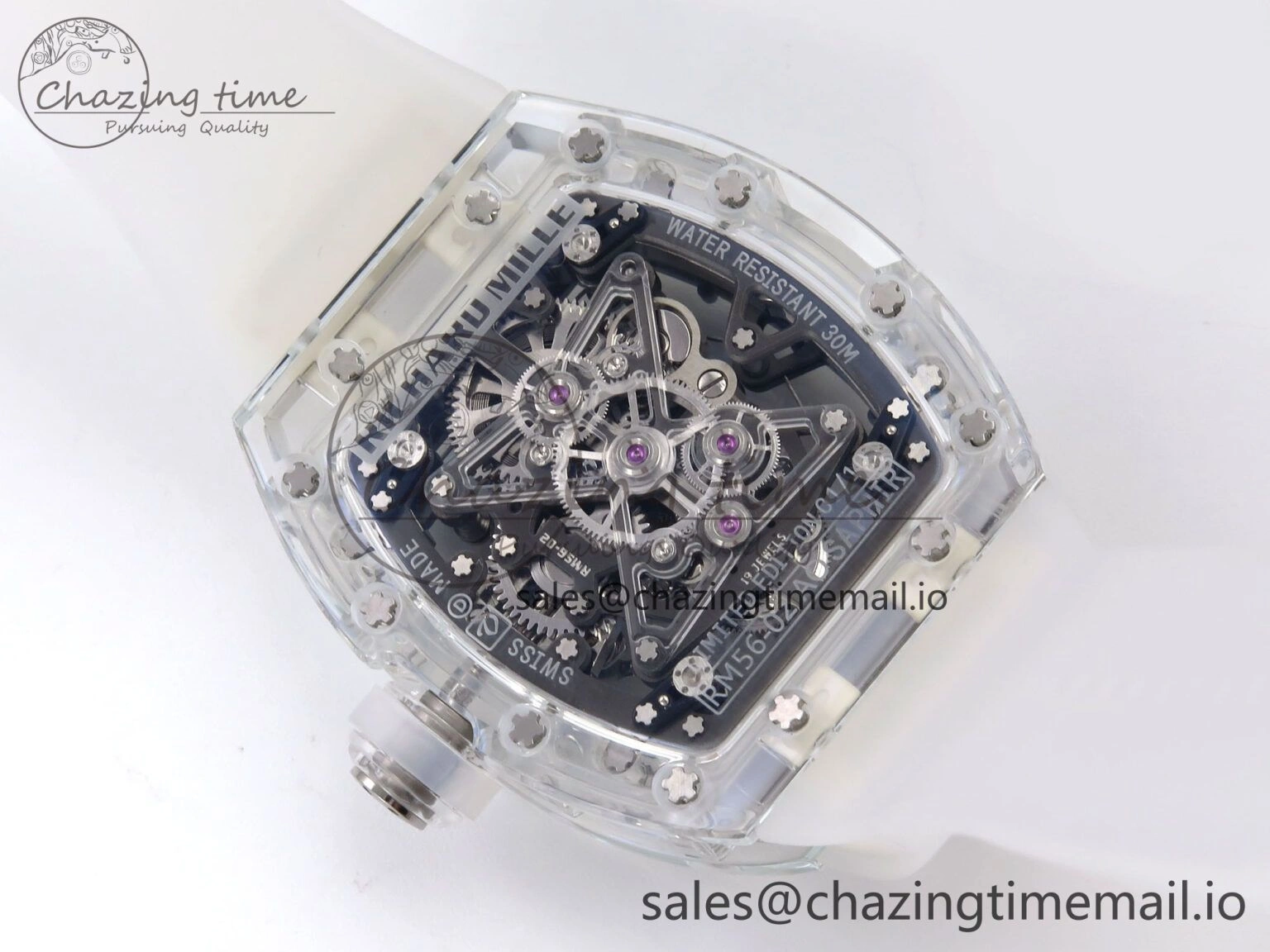 Trendy RM56-02 Transparent Tourbillon RMF Best Edition Skeleton White Dial on Transparent Rubber Strap 9253