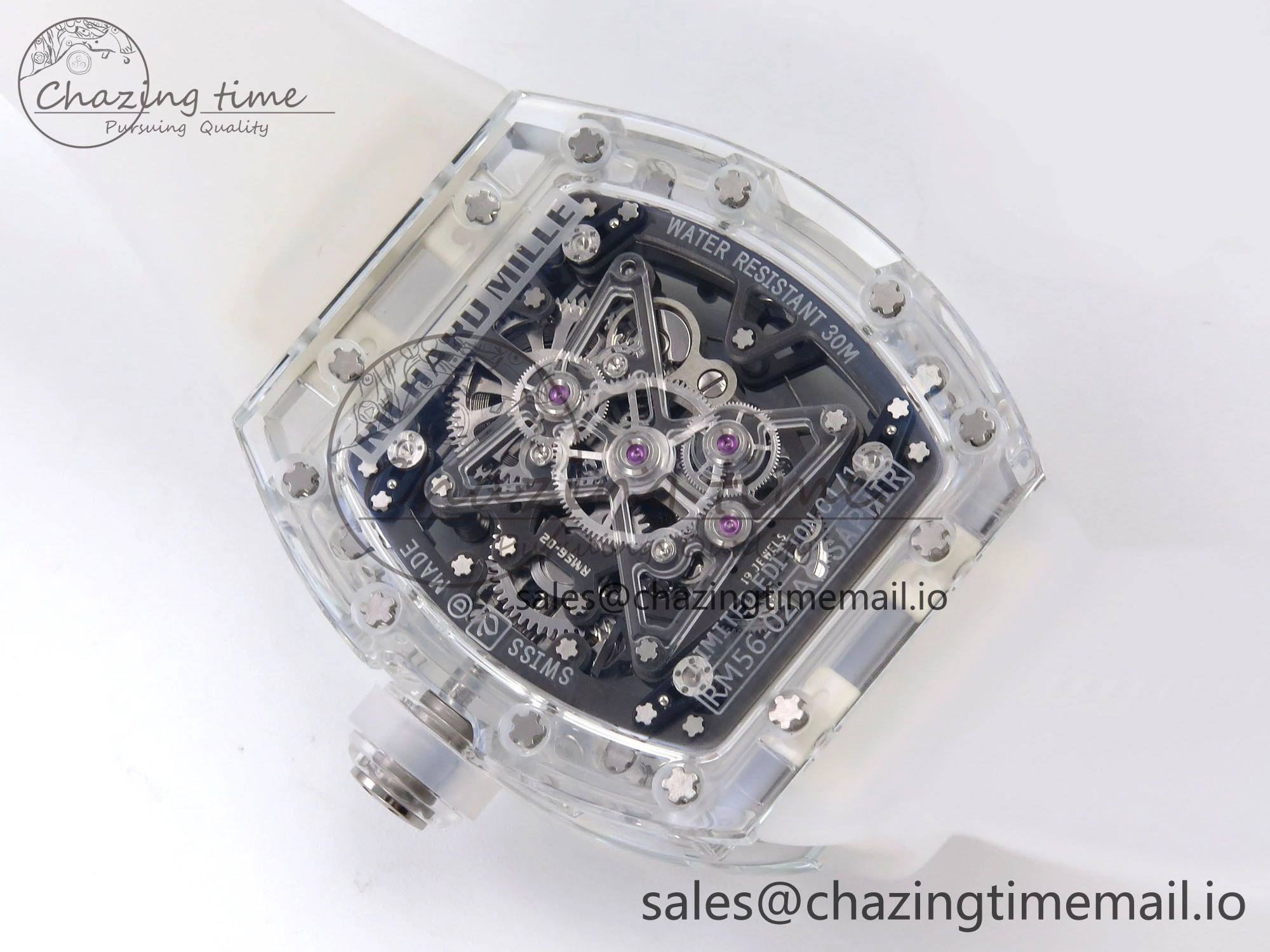 Trendy RM56-02 Transparent Tourbillon RMF Best Edition Skeleton White Dial on Transparent Rubber Strap 9253