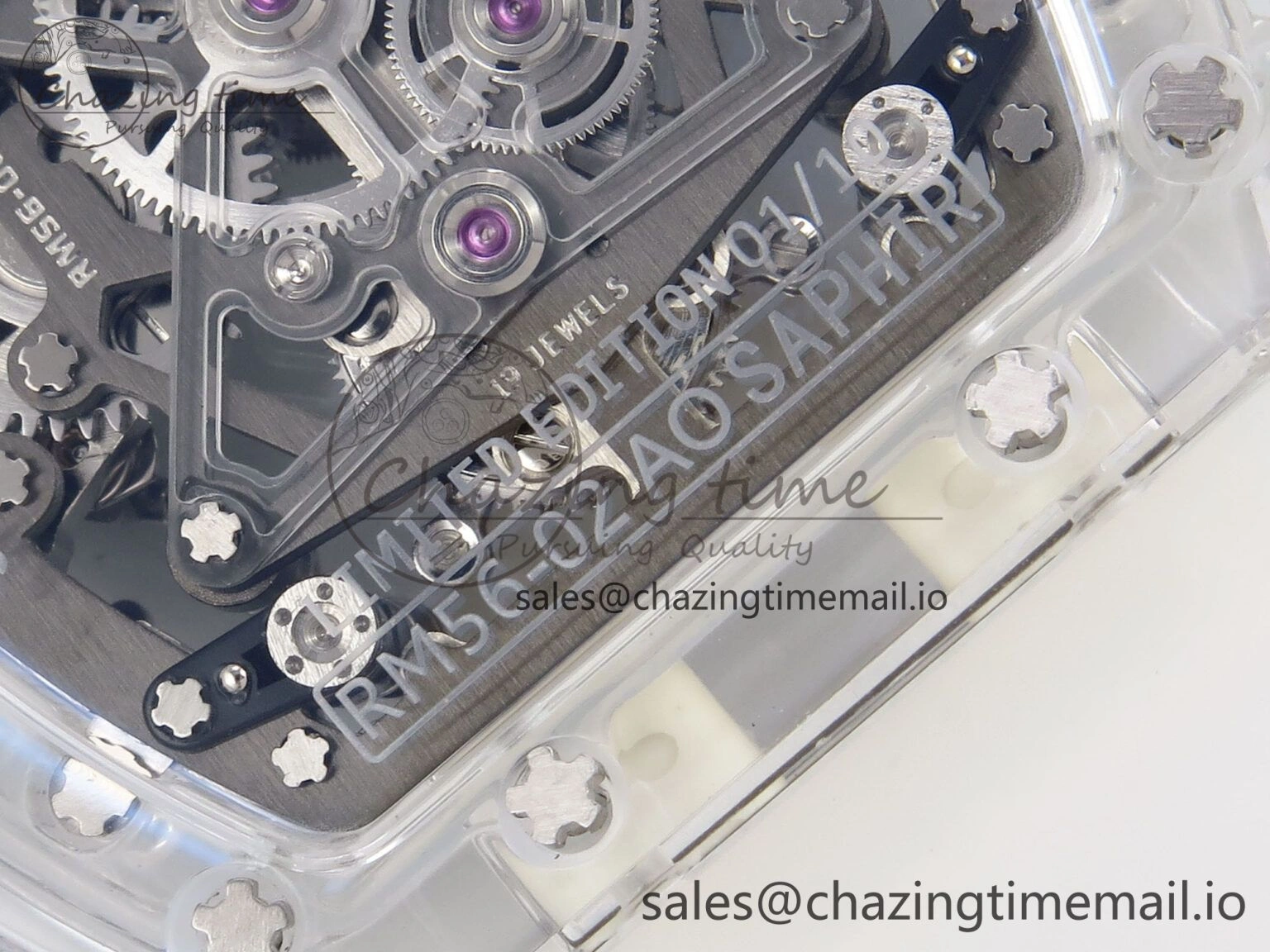 Trendy RM56-02 Transparent Tourbillon RMF Best Edition Skeleton White Dial on Transparent Rubber Strap 9253