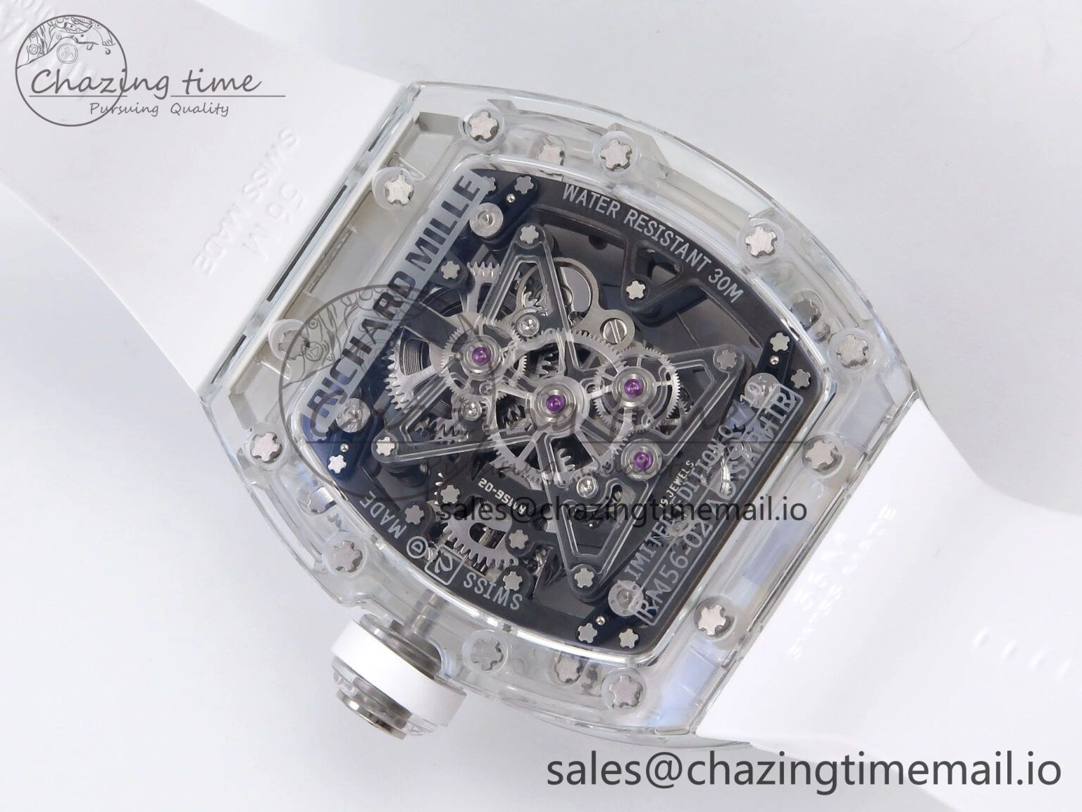 RM56-02 Transparent Tourbillon RMF Best Edition Skeleton White Dial on White Rubber Strap GoodFit 9251