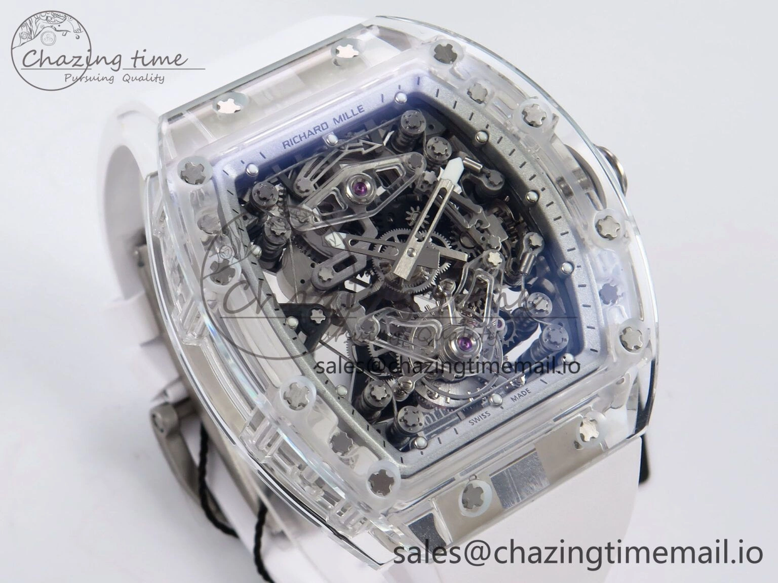 RM56-02 Transparent Tourbillon RMF Best Edition Skeleton White Dial on White Rubber Strap GoodFit 9251