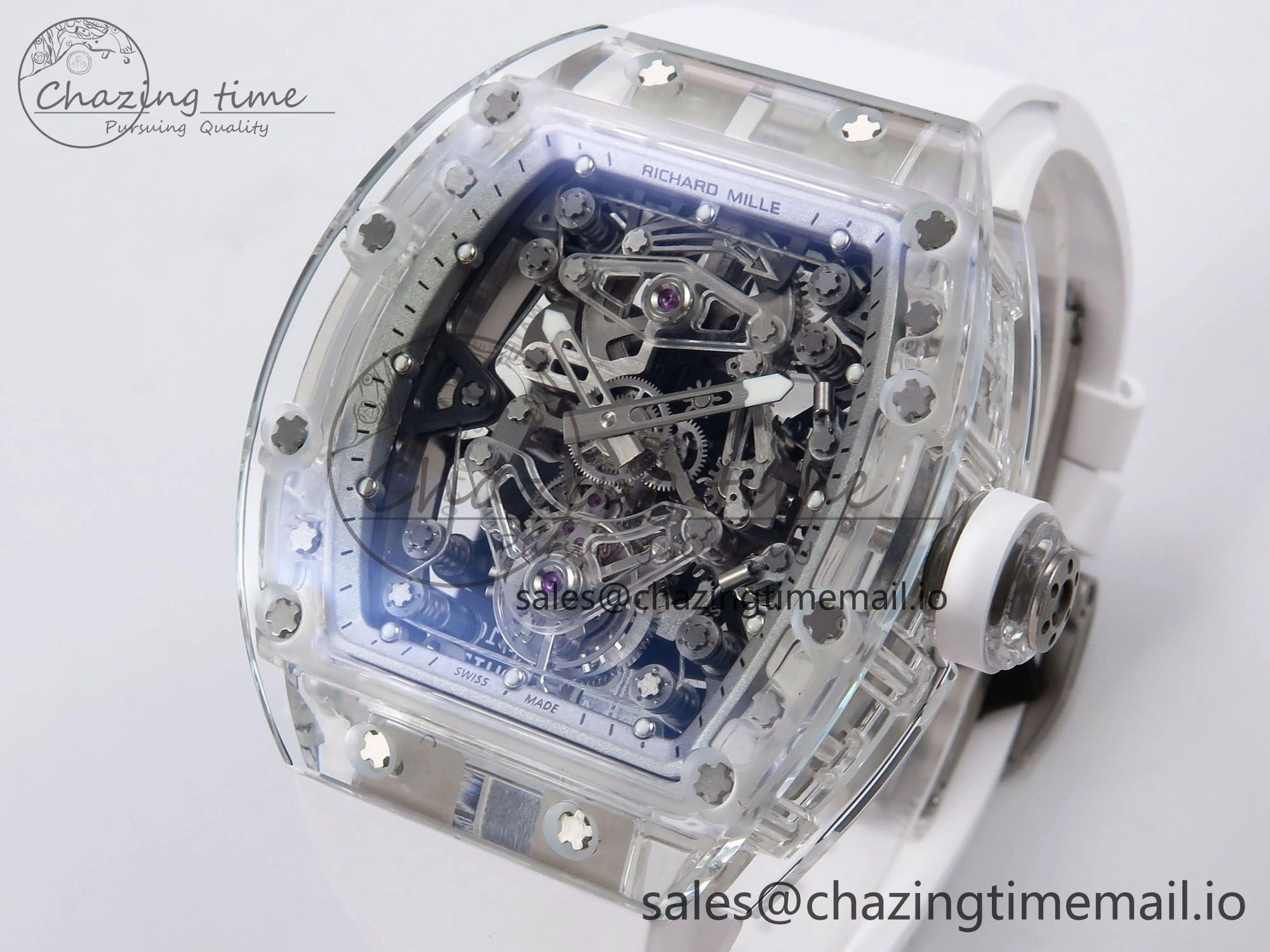 RM56-02 Transparent Tourbillon RMF Best Edition Skeleton White Dial on White Rubber Strap GoodFit 9251