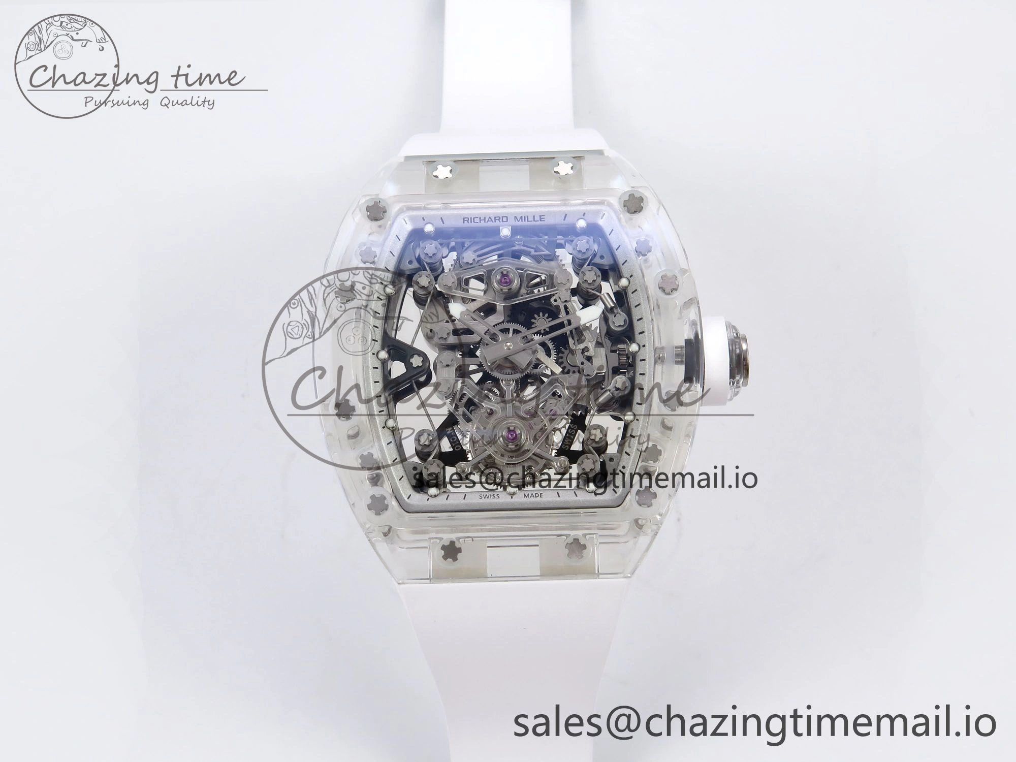 RM56-02 Transparent Tourbillon RMF Best Edition Skeleton White Dial on White Rubber Strap GoodFit 9251