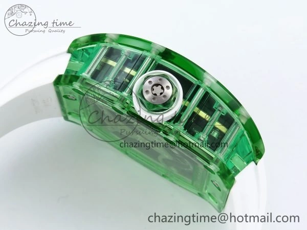 Bright RM57 Green Transparent Tourbillon RMF Best Edition Gold Dragon Eagle Dial on White Rubber Strap 9297
