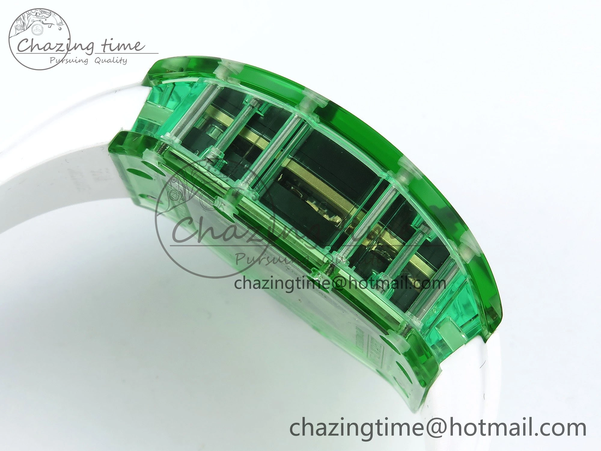 Bright RM57 Green Transparent Tourbillon RMF Best Edition Gold Dragon Eagle Dial on White Rubber Strap 9297