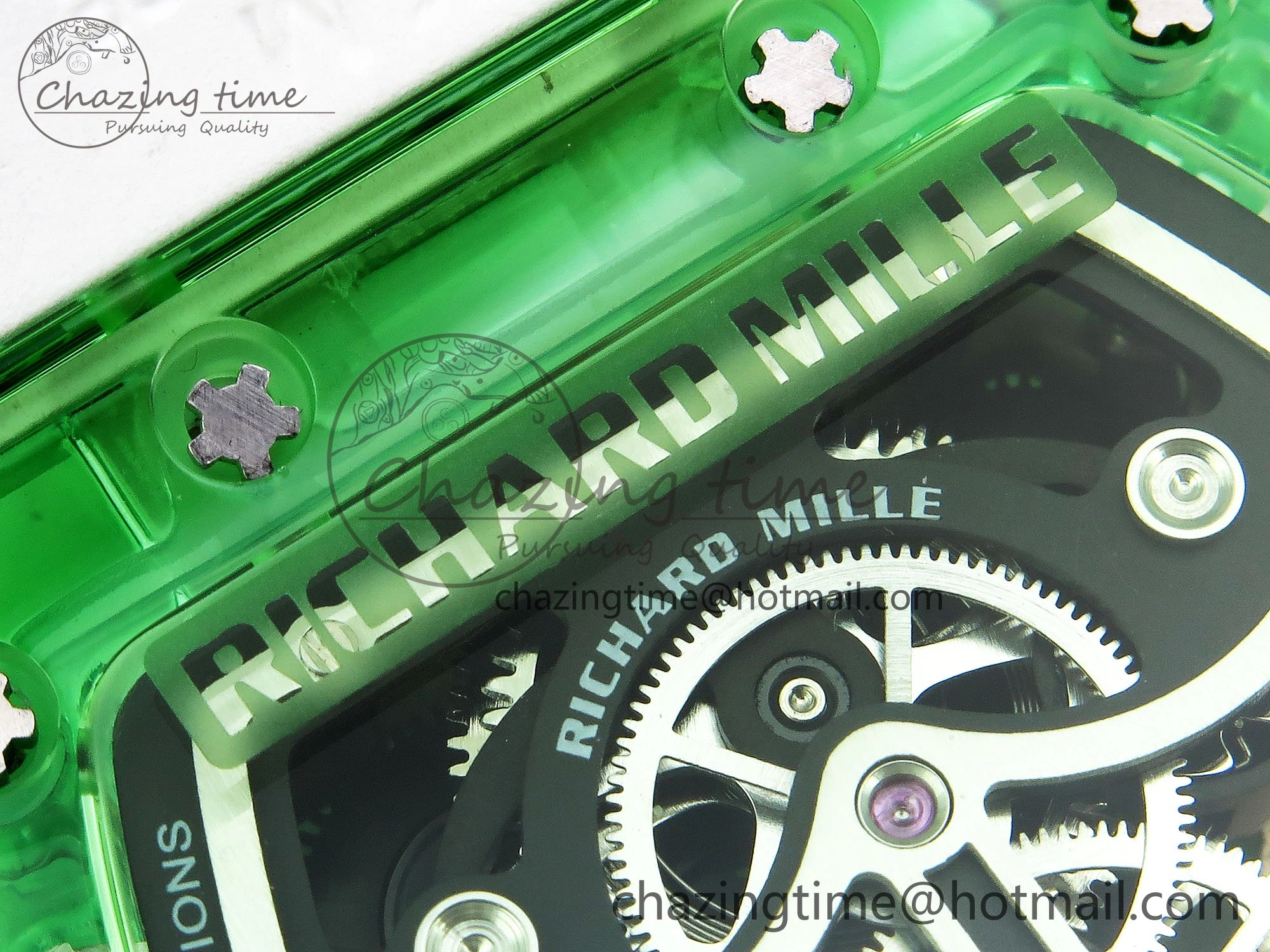 Bright RM57 Green Transparent Tourbillon RMF Best Edition Gold Dragon Eagle Dial on White Rubber Strap 9297