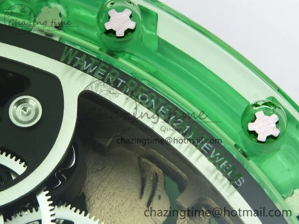 Bright RM57 Green Transparent Tourbillon RMF Best Edition Gold Dragon Eagle Dial on White Rubber Strap 9297